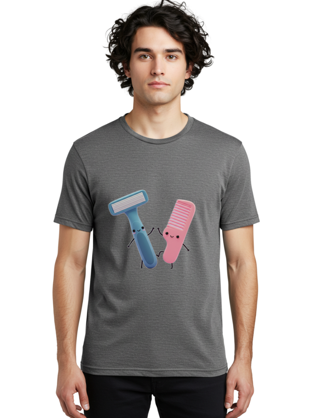 Razor-Duo Men'S Graphic Tee, 100% Cotton, Comfortable Casual Summer Wear, Machine Washable, Cartoon Razors, Pink And Blue Razors, Razor Characters, Shaving, Personal Care, Hygiene Products, Grooming, Razor Blades Bad477