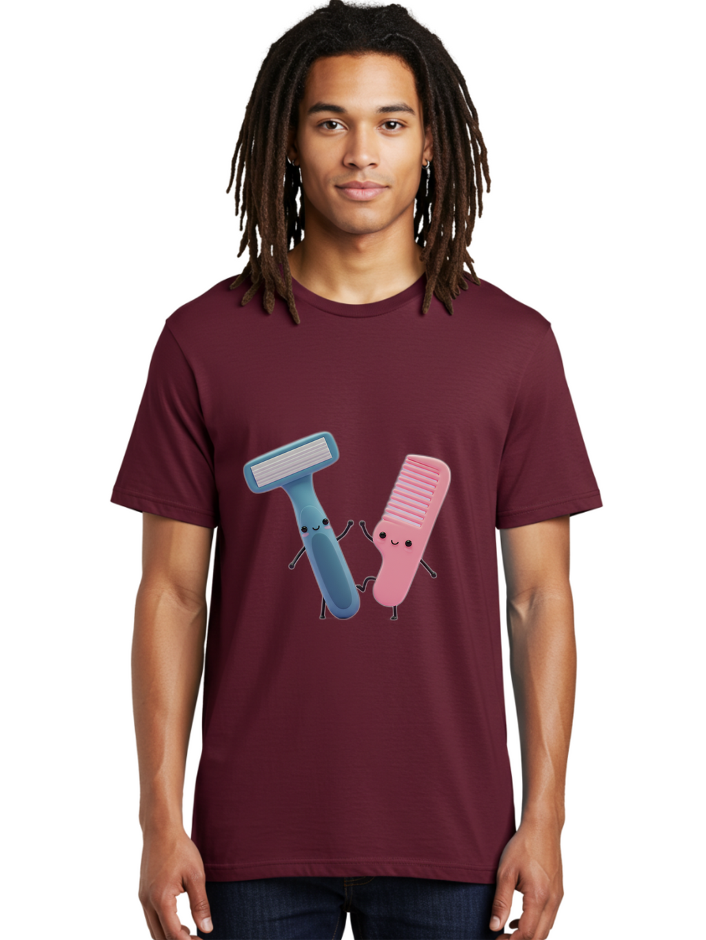 Razor-Duo Men'S Graphic Tee, 100% Cotton, Comfortable Casual Summer Wear, Machine Washable, Cartoon Razors, Pink And Blue Razors, Razor Characters, Shaving, Personal Care, Hygiene Products, Grooming, Razor Blades Bad477