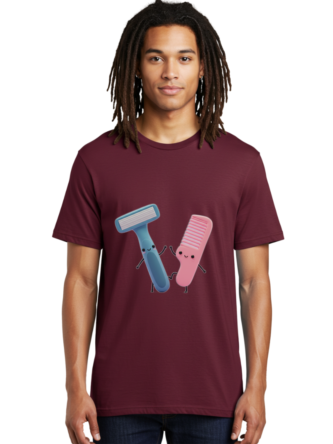 Razor-Duo Men'S Graphic Tee, 100% Cotton, Comfortable Casual Summer Wear, Machine Washable, Cartoon Razors, Pink And Blue Razors, Razor Characters, Shaving, Personal Care, Hygiene Products, Grooming, Razor Blades Bad477