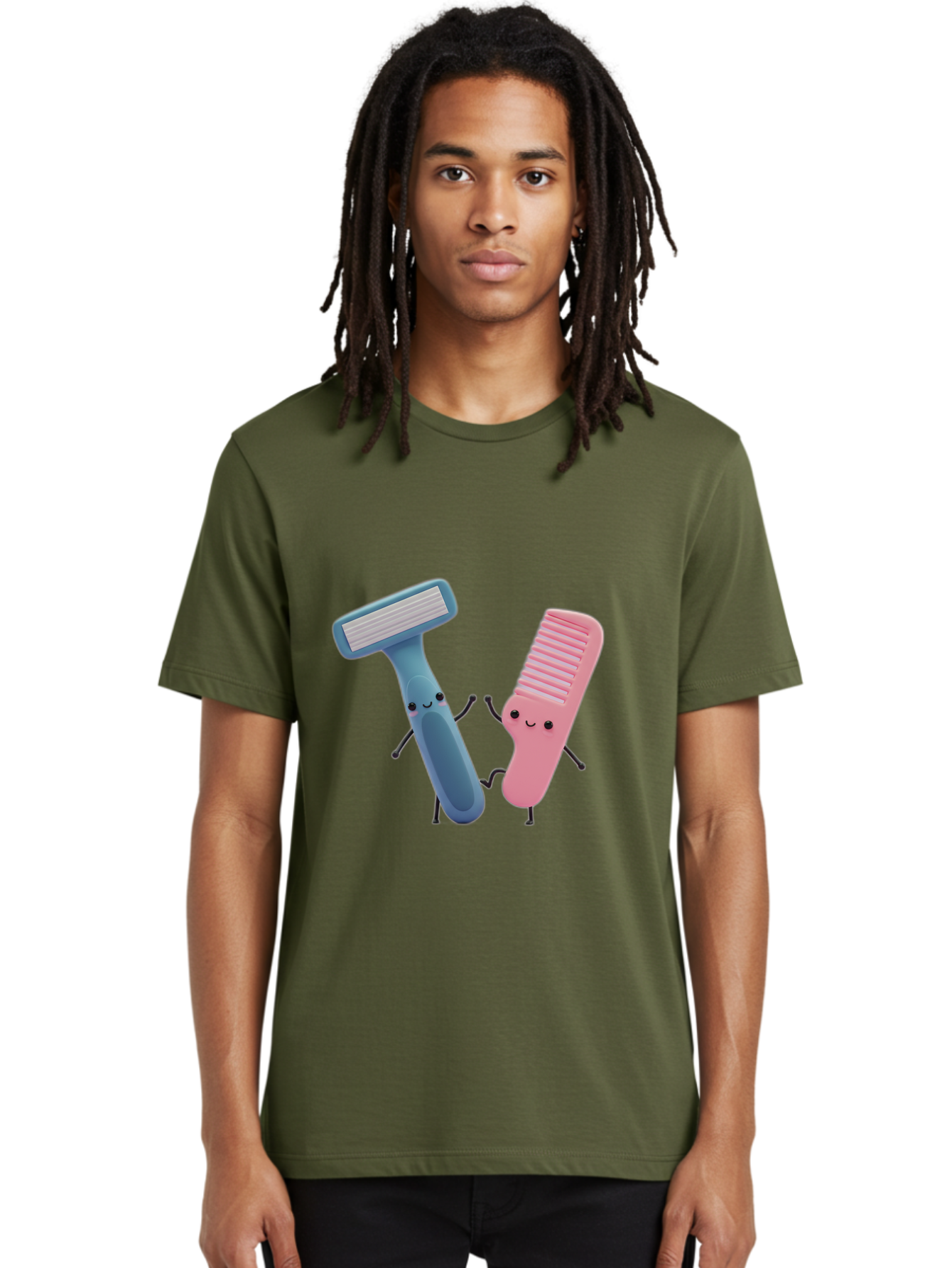 Razor-Duo Men'S Graphic Tee, 100% Cotton, Comfortable Casual Summer Wear, Machine Washable, Cartoon Razors, Pink And Blue Razors, Razor Characters, Shaving, Personal Care, Hygiene Products, Grooming, Razor Blades Bad477