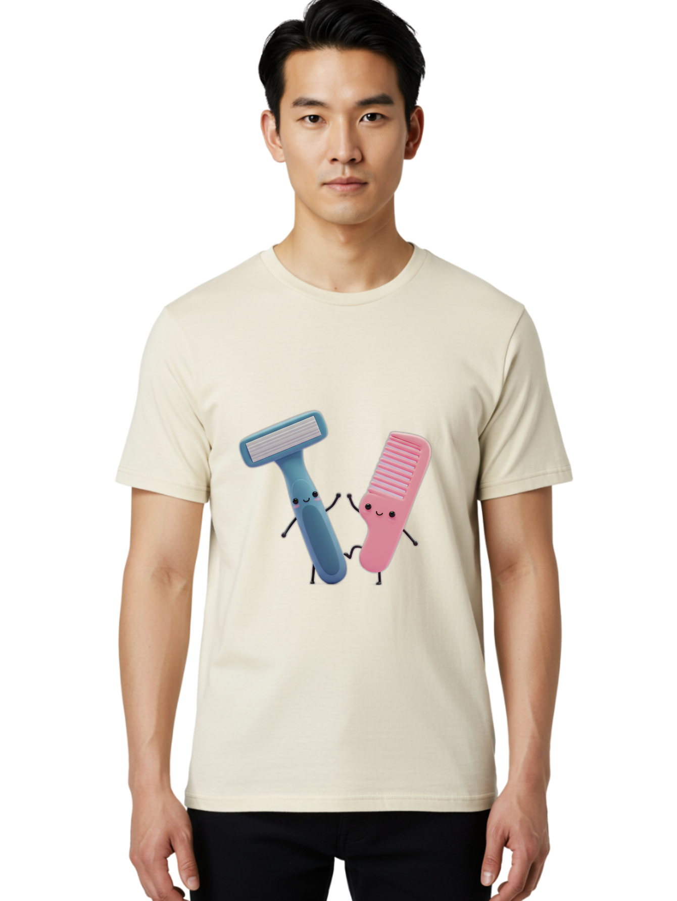 Razor-Duo Men'S Graphic Tee, 100% Cotton, Comfortable Casual Summer Wear, Machine Washable, Cartoon Razors, Pink And Blue Razors, Razor Characters, Shaving, Personal Care, Hygiene Products, Grooming, Razor Blades Bad477