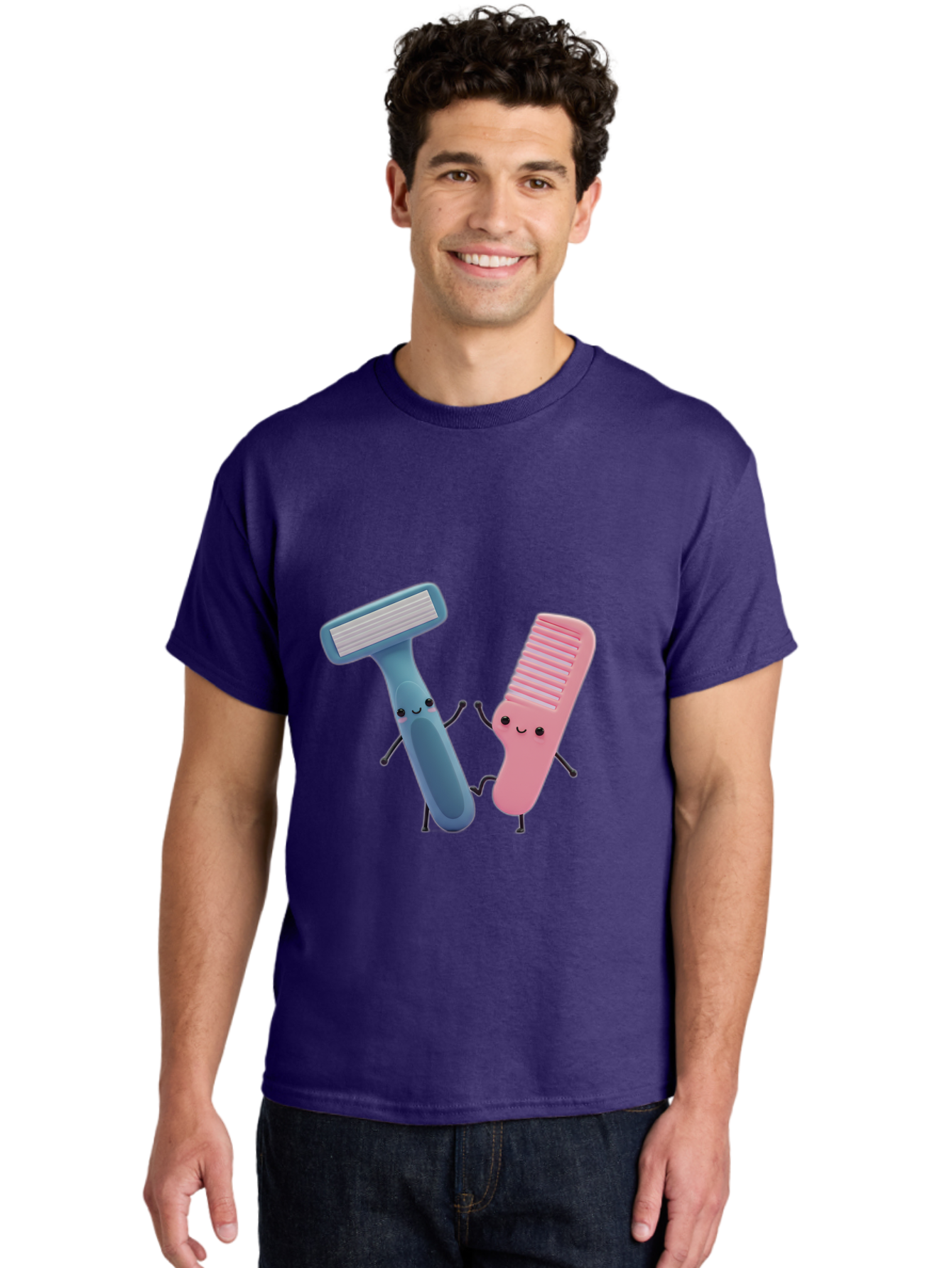 Razor-Duo Men'S Graphic Tee, 100% Cotton, Comfortable Casual Summer Wear, Machine Washable, Cartoon Razors, Pink And Blue Razors, Razor Characters, Shaving, Personal Care, Hygiene Products, Grooming, Razor Blades Bad477