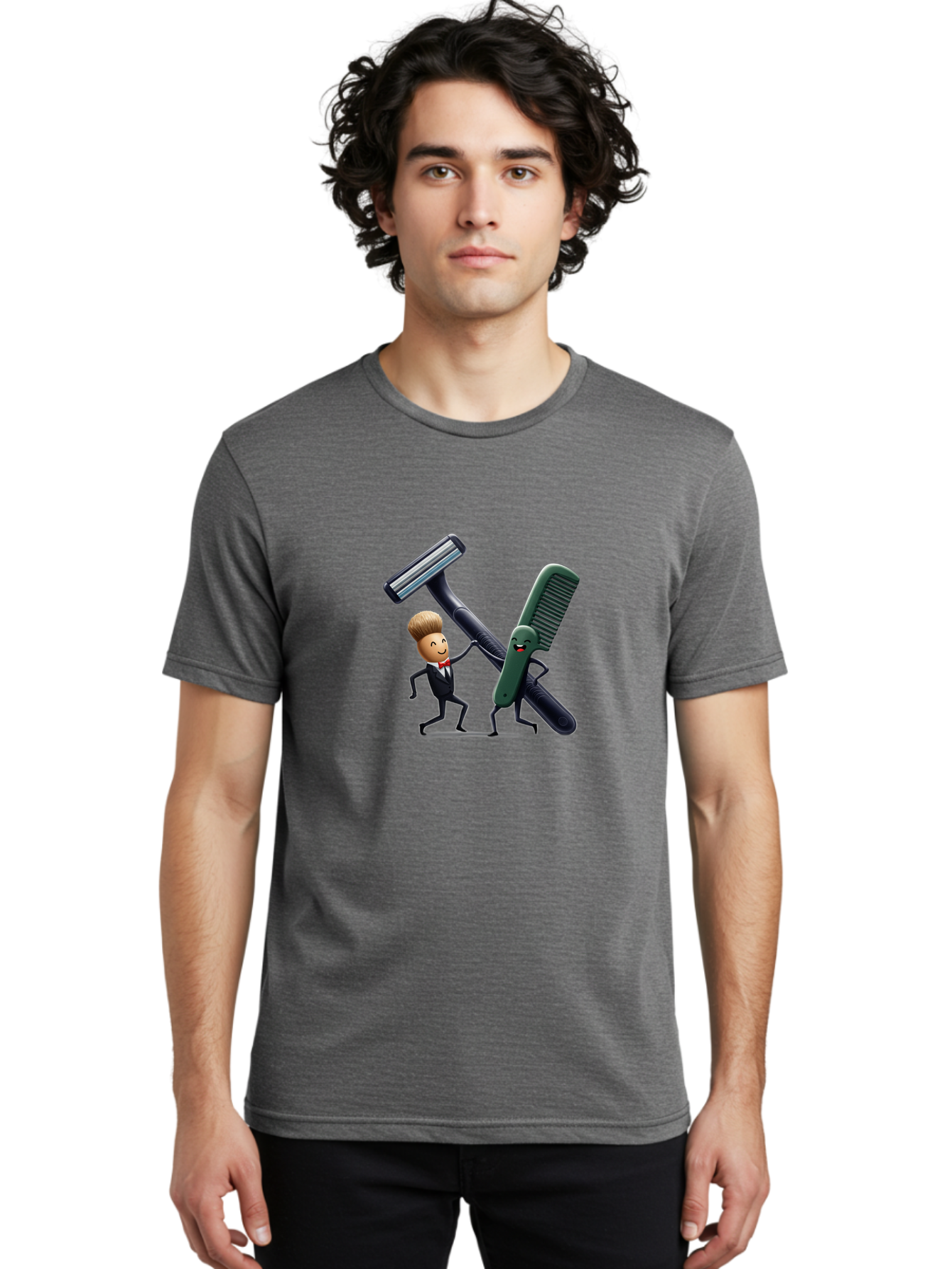 Razor-Vs-Comb Men'S Graphic Tee, 100% Cotton, Comfortable Casual Summer Wear, Machine Washable, Shaving Razor, Comb, Cartoon Characters, Grooming Tools, Men'S Grooming, Shaving Products, Beauty Care, Razor And Comb Fight Bad478