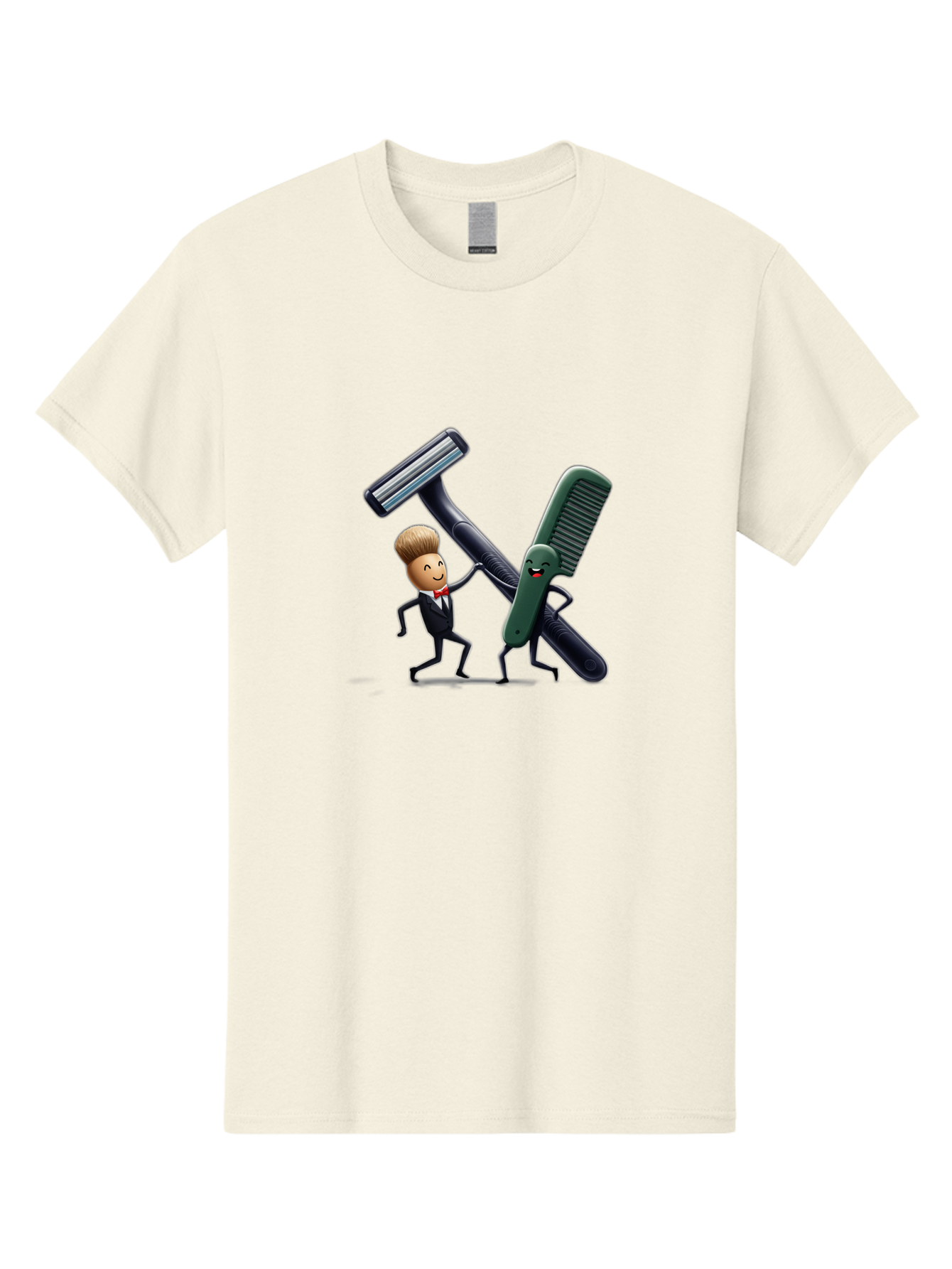 Razor-Vs-Comb Men'S Graphic Tee, 100% Cotton, Comfortable Casual Summer Wear, Machine Washable, Shaving Razor, Comb, Cartoon Characters, Grooming Tools, Men'S Grooming, Shaving Products, Beauty Care, Razor And Comb Fight Bad478