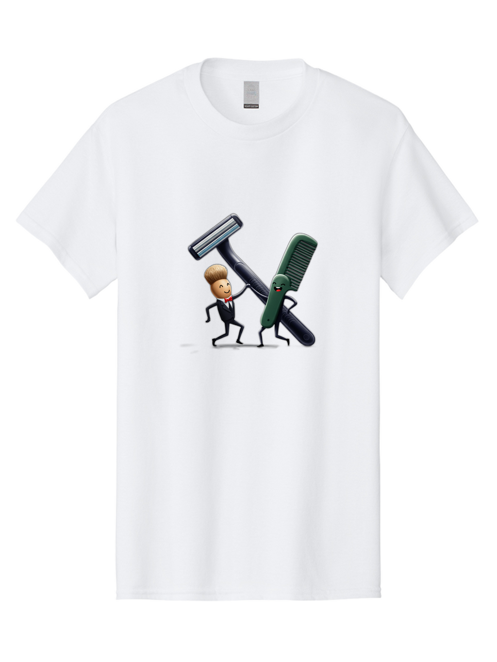 Razor-Vs-Comb Men'S Graphic Tee, 100% Cotton, Comfortable Casual Summer Wear, Machine Washable, Shaving Razor, Comb, Cartoon Characters, Grooming Tools, Men'S Grooming, Shaving Products, Beauty Care, Razor And Comb Fight Bad478