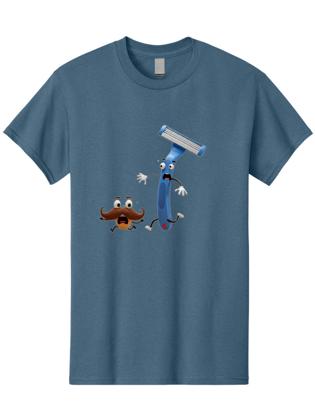 Razor-Vs-Mustache Men'S Graphic Tee, 100% Cotton, Comfortable Casual Summer Wear, Machine Washable, Safety Razor, Cartoon Character, Razor Blade, Mustache, Shaving, Humorous Illustration, Comedic Image, Razor Handle, Cartoon Mustache, Bad479