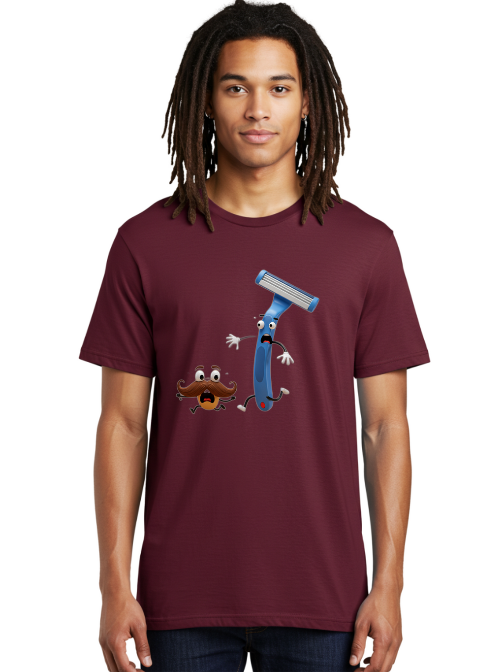 Razor-Vs-Mustache Men'S Graphic Tee, 100% Cotton, Comfortable Casual Summer Wear, Machine Washable, Safety Razor, Cartoon Character, Razor Blade, Mustache, Shaving, Humorous Illustration, Comedic Image, Razor Handle, Cartoon Mustache, Bad479