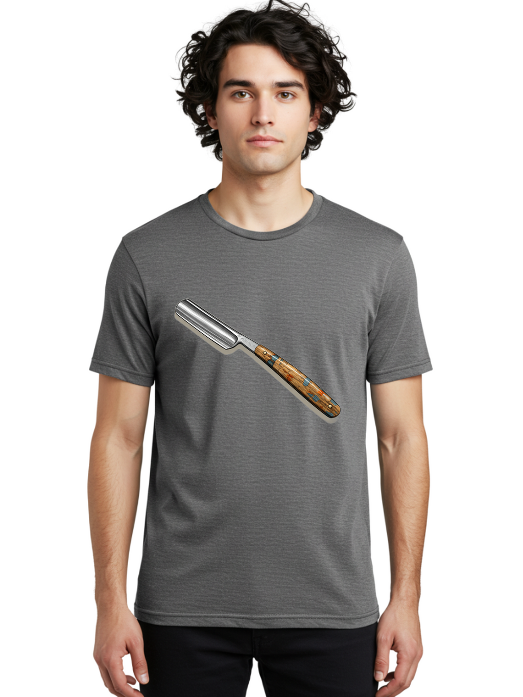 Razor Men'S Graphic Tee, 100% Cotton, Comfortable Casual Summer Wear, Machine Washable, Vintage Straight Razor, Sharp Blade, Wooden Handle, Traditional Shaving, Classic Grooming Tool, Men'S Grooming, Barber Shop Essentials, Close Shave Bad480