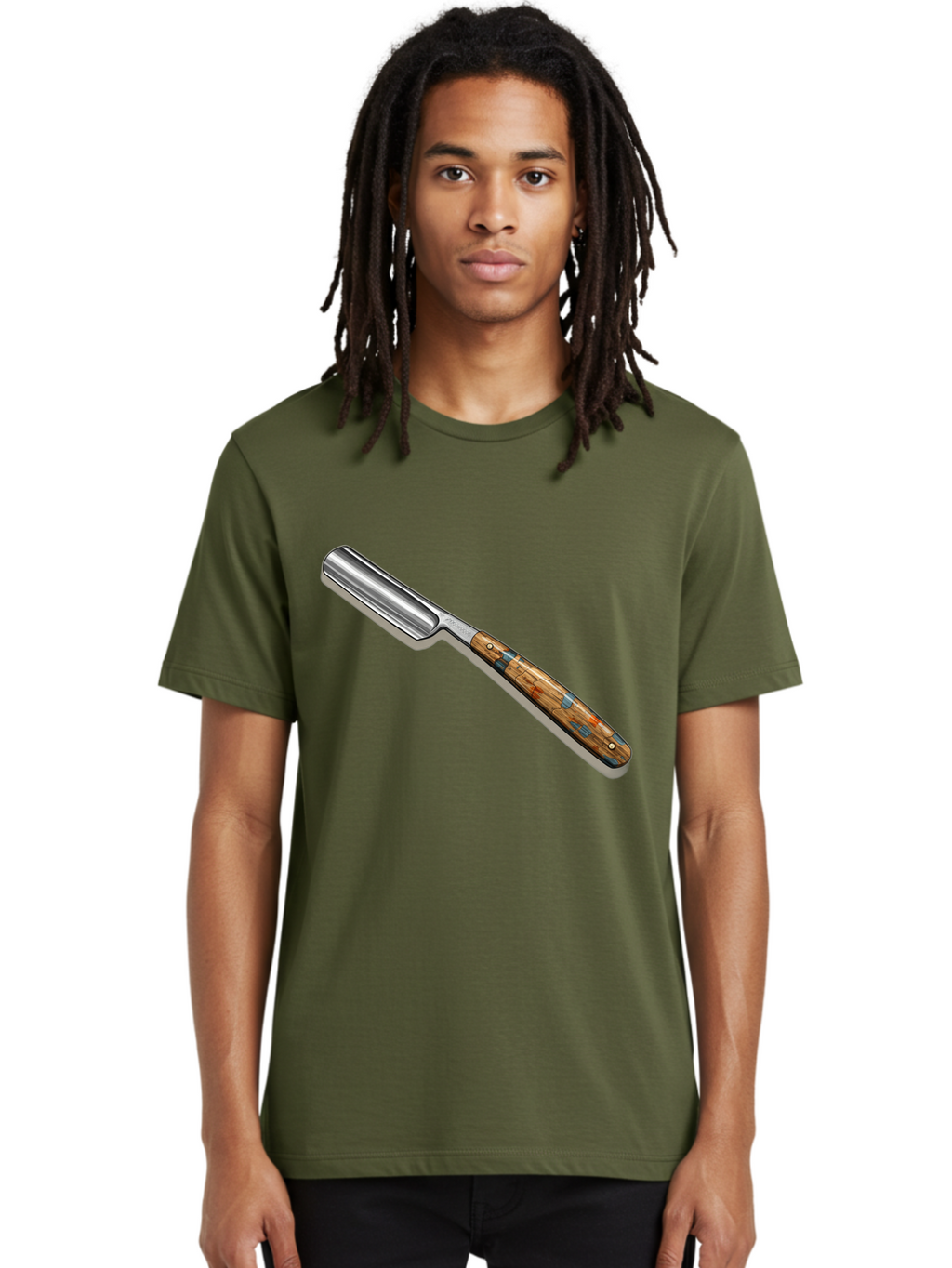 Razor Men'S Graphic Tee, 100% Cotton, Comfortable Casual Summer Wear, Machine Washable, Vintage Straight Razor, Sharp Blade, Wooden Handle, Traditional Shaving, Classic Grooming Tool, Men'S Grooming, Barber Shop Essentials, Close Shave Bad480