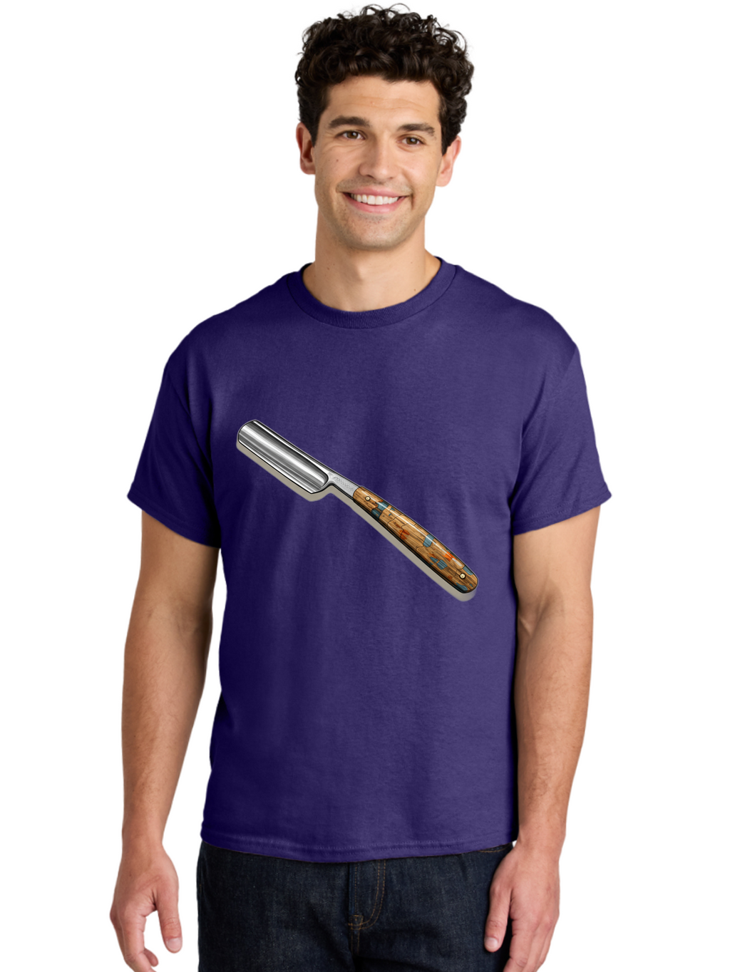 Razor Men'S Graphic Tee, 100% Cotton, Comfortable Casual Summer Wear, Machine Washable, Vintage Straight Razor, Sharp Blade, Wooden Handle, Traditional Shaving, Classic Grooming Tool, Men'S Grooming, Barber Shop Essentials, Close Shave Bad480