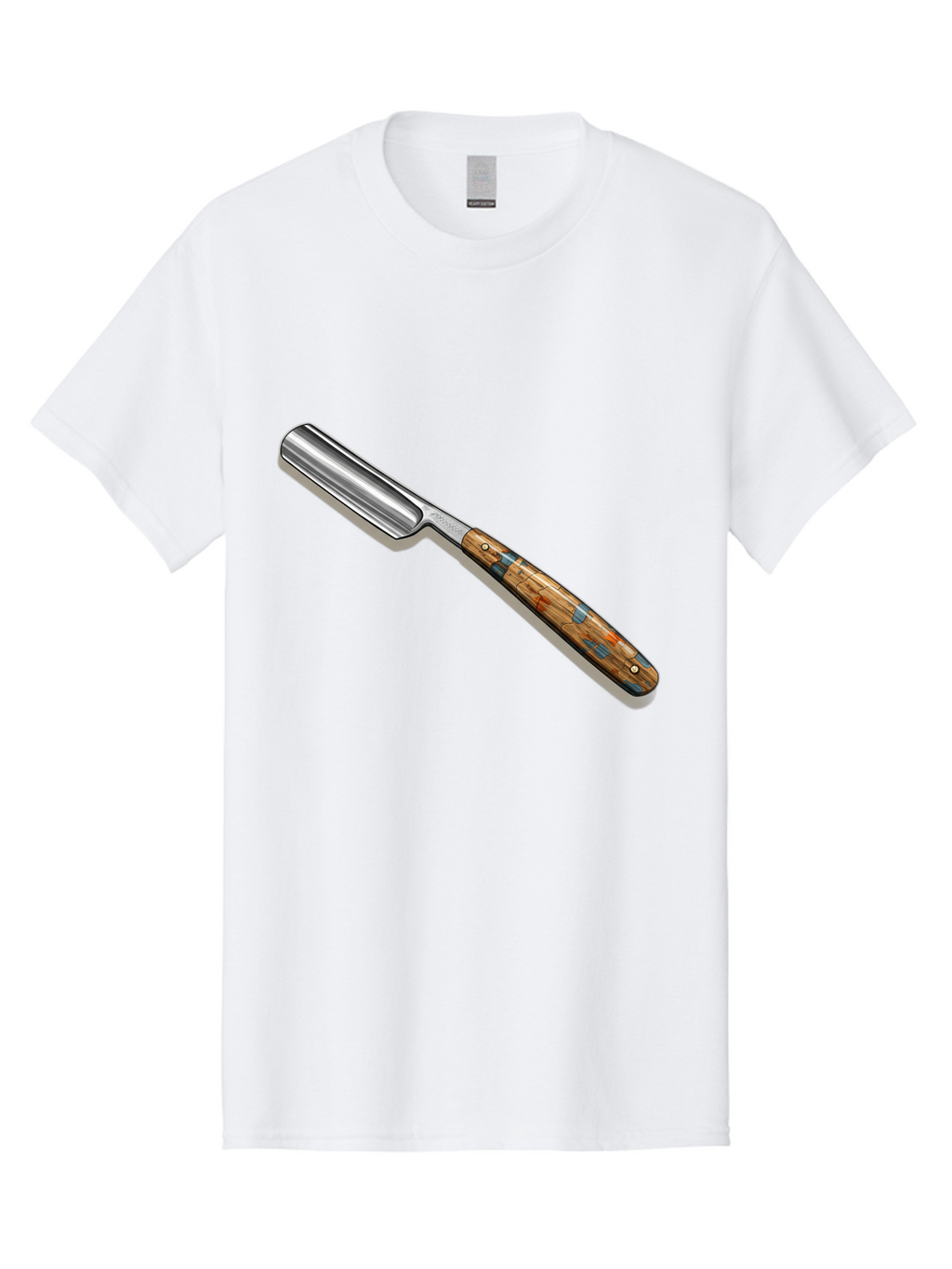 Razor Men'S Graphic Tee, 100% Cotton, Comfortable Casual Summer Wear, Machine Washable, Vintage Straight Razor, Sharp Blade, Wooden Handle, Traditional Shaving, Classic Grooming Tool, Men'S Grooming, Barber Shop Essentials, Close Shave Bad480