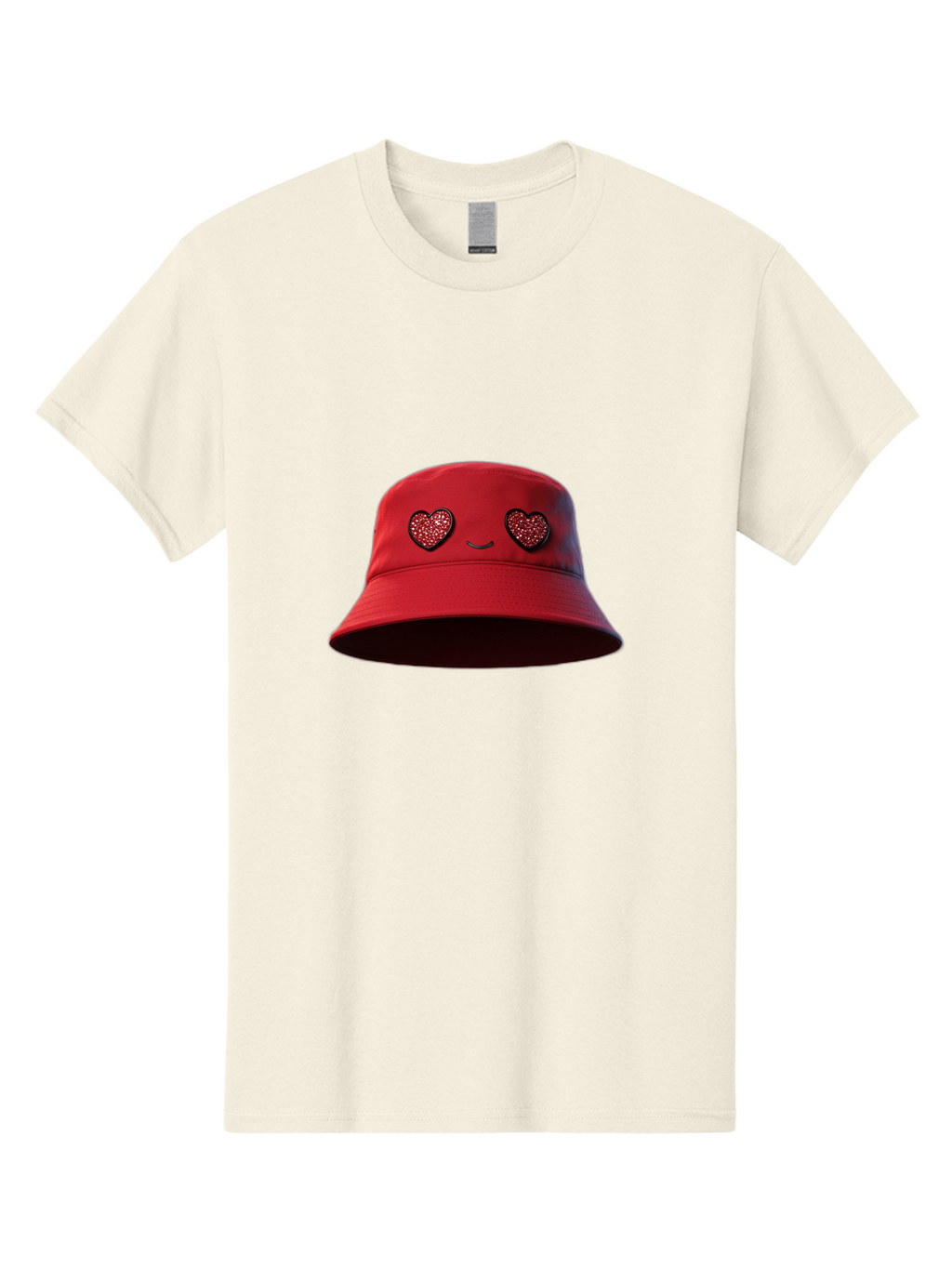 Red-Hat Men'S Graphic Tee, 100% Cotton, Comfortable Casual Summer Wear, Machine Washable, Red Bucket Hat, Heart Eyes, Smiley Face, Fashion Accessory, Streetwear, Casual Style, Hat With Heart Design, Trendy Headwear, Kawaii Fashion Bad485