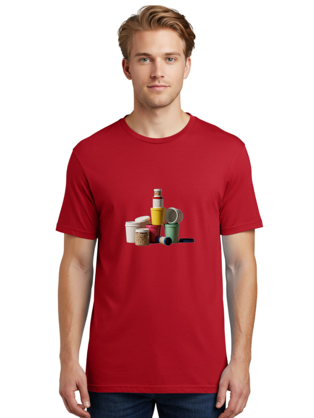 Reusable-Containers Men'S Graphic Tee, 100% Cotton, Comfortable Casual Summer Wear, Machine Washable, Stacked Containers, Colorful Storage, Kitchen Organization, Various Sizes, Open And Closed Lids, Food Storage, Eco-Friendly Packaging, Bad490