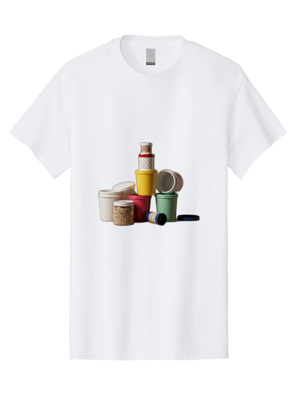 Reusable-Containers Men'S Graphic Tee, 100% Cotton, Comfortable Casual Summer Wear, Machine Washable, Stacked Containers, Colorful Storage, Kitchen Organization, Various Sizes, Open And Closed Lids, Food Storage, Eco-Friendly Packaging, Bad490