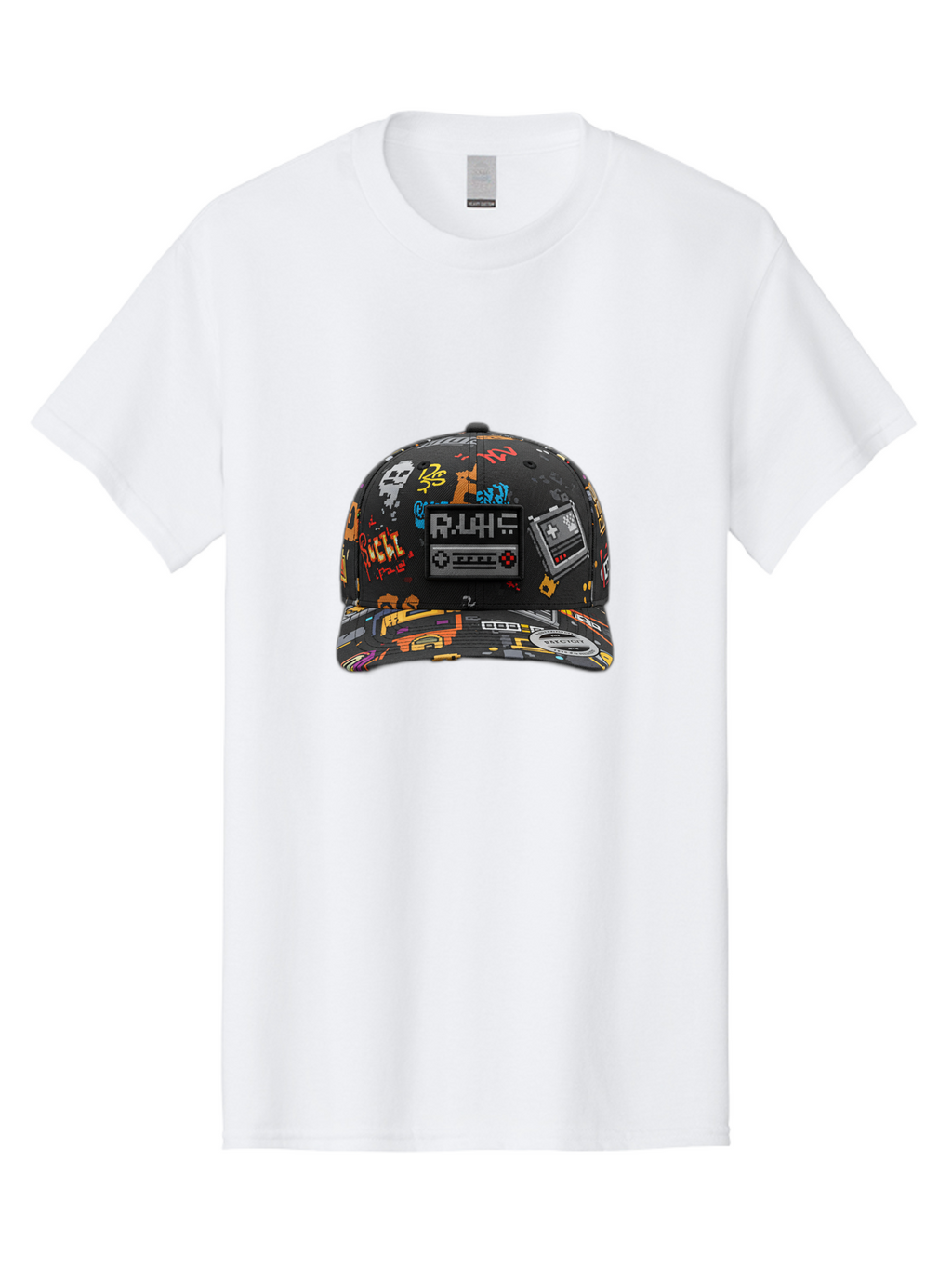 Rlyr-Baseball-Cap Men'S Graphic Tee, 100% Cotton, Comfortable Casual Summer Wear, Machine Washable, Rlyr Baseball Cap, Gaming Hat, Streetwear Fashion, Retro Gaming, Graffiti Style, Bold Graphics, Video Game Controller, Cassette Tape Design Bad492