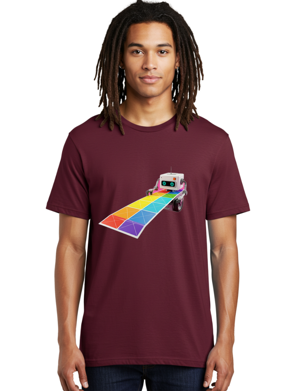 Robot-Dj-Booth Men'S Graphic Tee, 100% Cotton, Comfortable Casual Summer Wear, Machine Washable, Robot Dj, Colorful Turntable, Rainbow-Colored Dj Deck, Music Production, Electronic Dance Music, Futuristic Technology, Dance Floor Vibes, Bad494