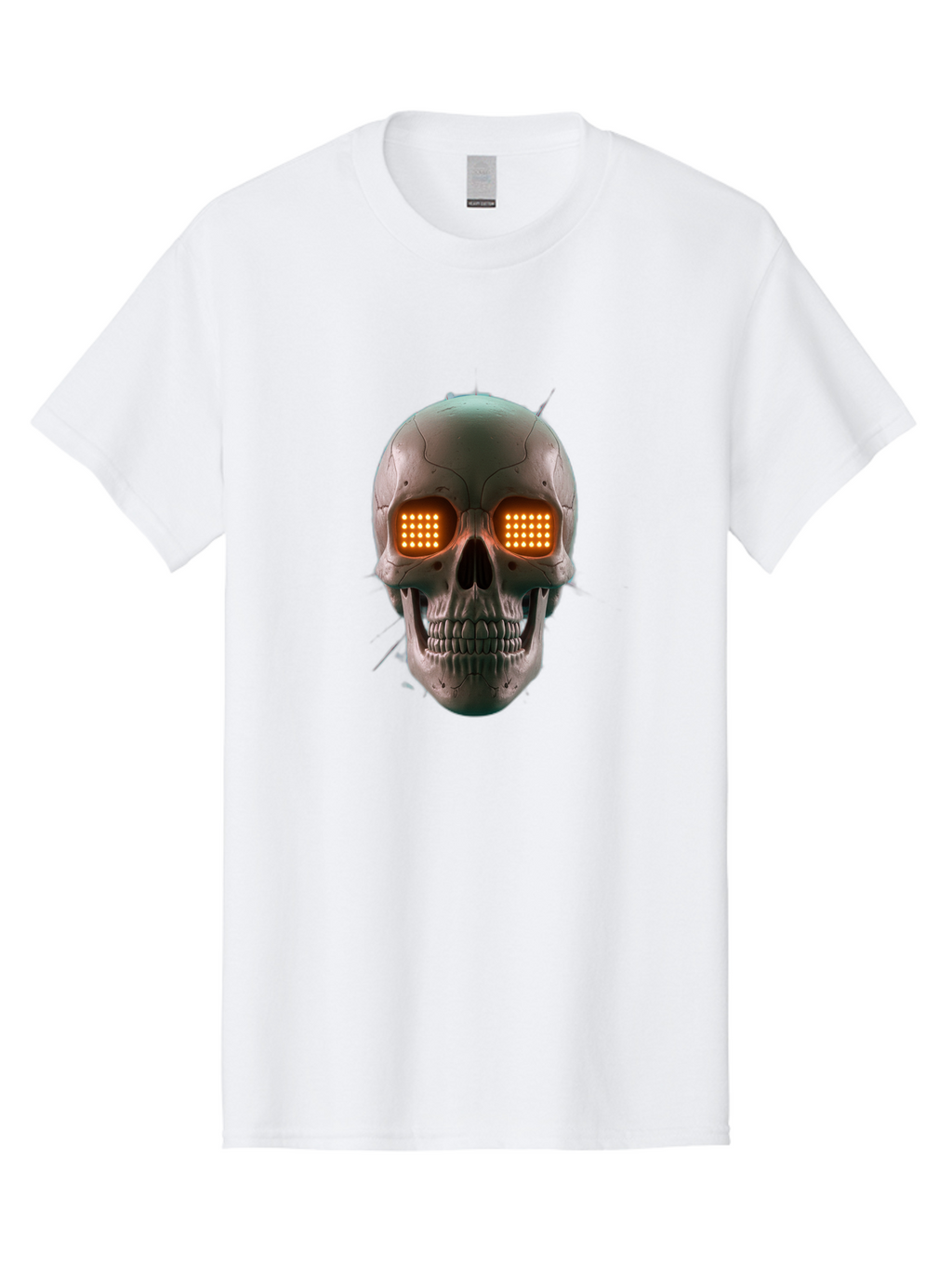 Robot-Skull Men'S Graphic Tee, 100% Cotton, Comfortable Casual Summer Wear, Machine Washable, Cyborg Skull, Robotic Eyes, Futuristic Technology, Sci-Fi Art, Glowing Orange Eyes, Skull Design, Dark Futuristic, Cybernetic Enhancements, Bad496