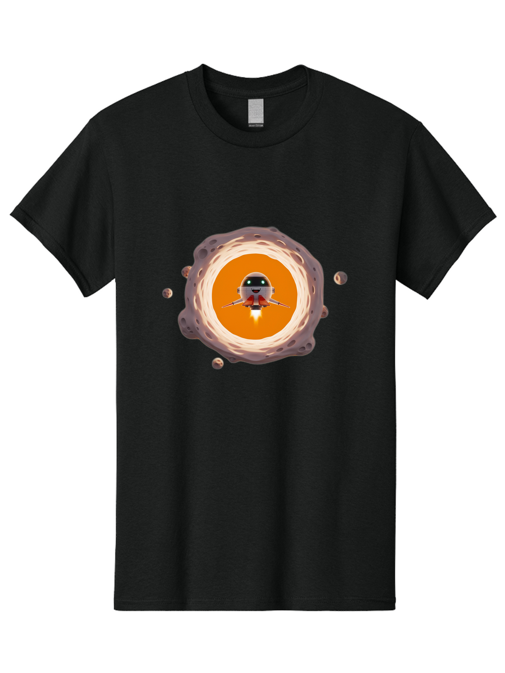 Robot-Spaceship Men'S Graphic Tee, 100% Cotton, Comfortable Casual Summer Wear, Machine Washable, Robot Spaceship Emerging From Crater, Asteroid Field, Robotic Exploration, Space Travel, Futuristic Technology, Sci-Fi Adventure, Cartoon Style Bad497