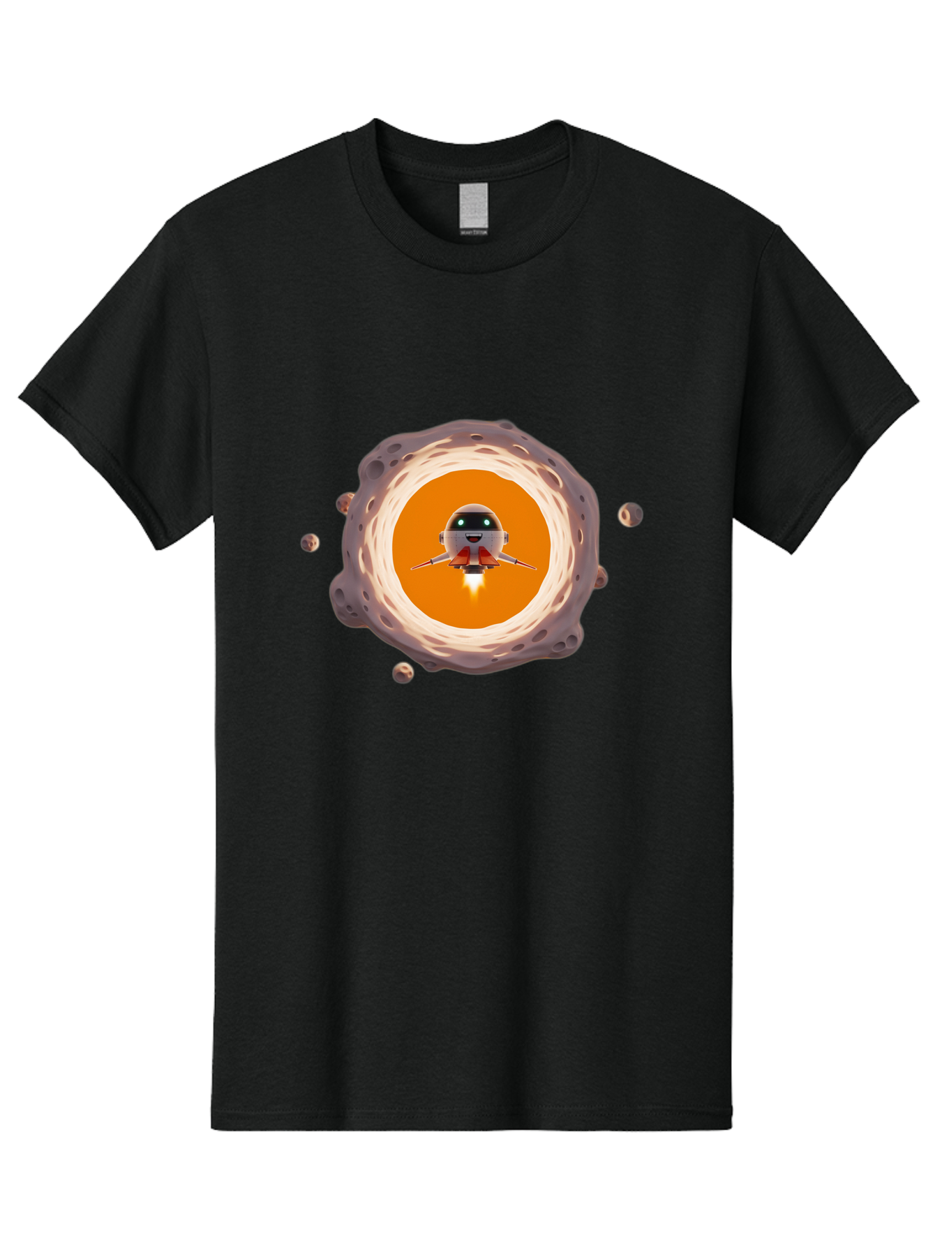Robot-Spaceship Men'S Graphic Tee, 100% Cotton, Comfortable Casual Summer Wear, Machine Washable, Robot Spaceship Emerging From Crater, Asteroid Field, Robotic Exploration, Space Travel, Futuristic Technology, Sci-Fi Adventure, Cartoon Style Bad497