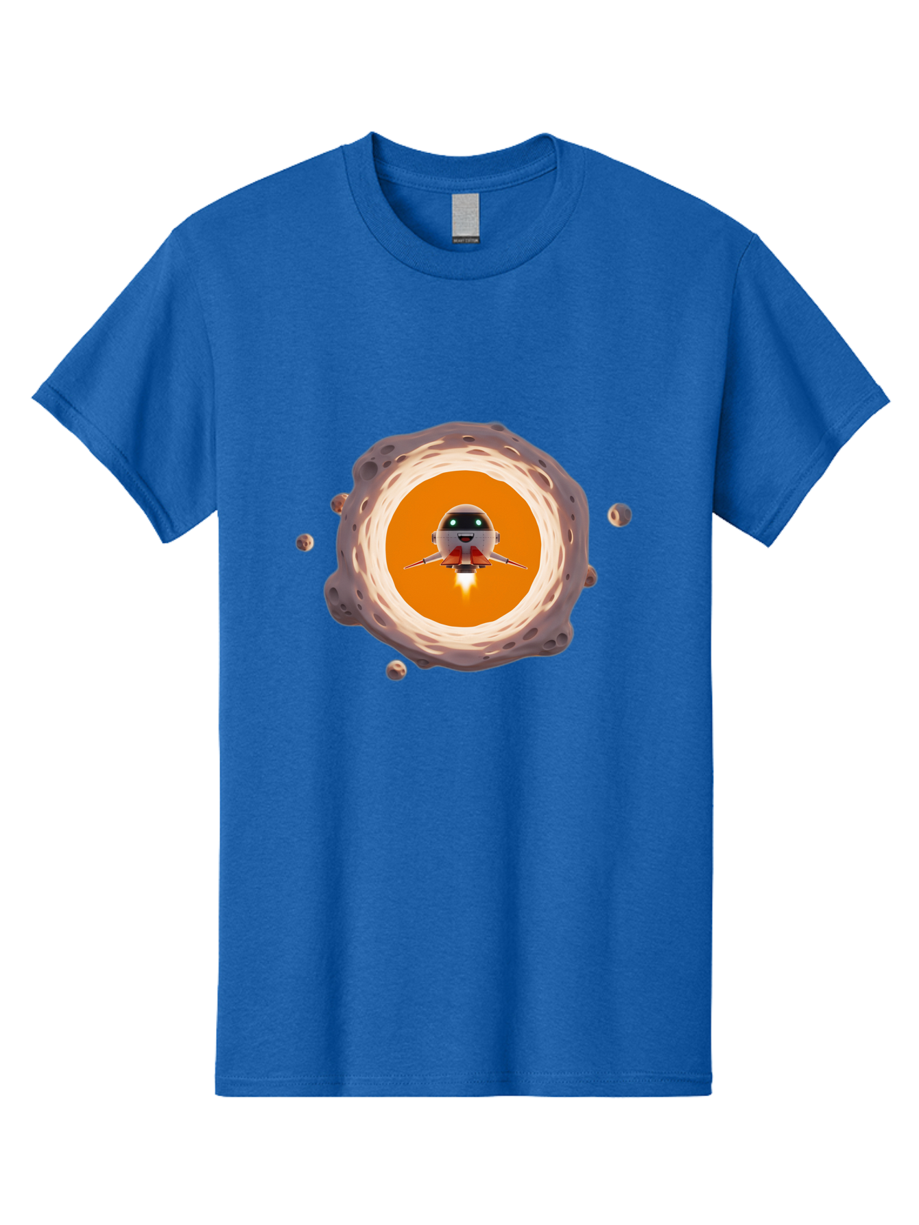Robot-Spaceship Men'S Graphic Tee, 100% Cotton, Comfortable Casual Summer Wear, Machine Washable, Robot Spaceship Emerging From Crater, Asteroid Field, Robotic Exploration, Space Travel, Futuristic Technology, Sci-Fi Adventure, Cartoon Style Bad497