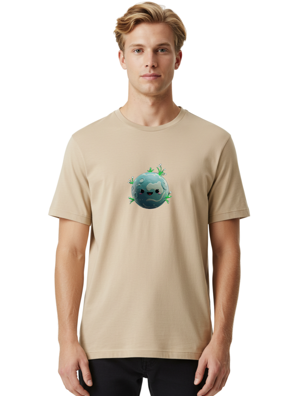 Sad-Earth Men'S Graphic Tee, 100% Cotton, Comfortable Casual Summer Wear, Machine Washable, Cartoon Earth, Sad Face, Crying Planet, Pollution, Climate Change, Environmental Issues, Global Warming, Eco-Friendly, Conservation Bad502