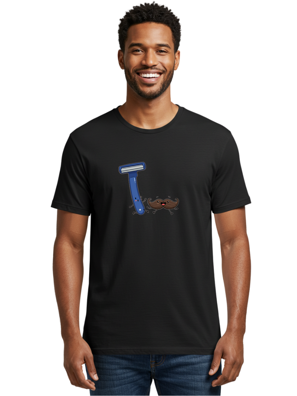 Safety-Razor-1 Men'S Graphic Tee, 100% Cotton, Comfortable Casual Summer Wear, Machine Washable, Cartoon Razor, Cartoon Mustache, Shaving Humor, Funny Illustrations, Playful Grooming, Razor And Mustache Characters, Quirky Art, Humorous Designs Bad503