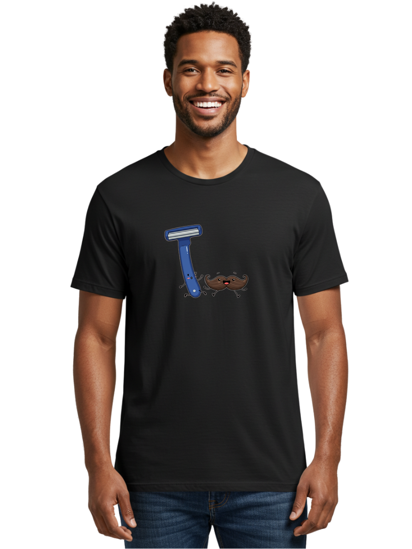 Safety-Razor-1 Men'S Graphic Tee, 100% Cotton, Comfortable Casual Summer Wear, Machine Washable, Cartoon Razor, Cartoon Mustache, Shaving Humor, Funny Illustrations, Playful Grooming, Razor And Mustache Characters, Quirky Art, Humorous Designs Bad503