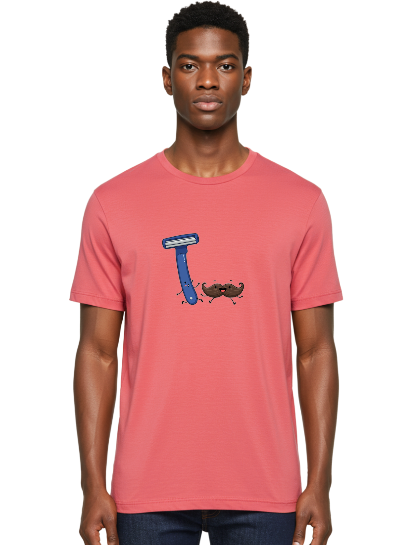 Safety-Razor-1 Men'S Graphic Tee, 100% Cotton, Comfortable Casual Summer Wear, Machine Washable, Cartoon Razor, Cartoon Mustache, Shaving Humor, Funny Illustrations, Playful Grooming, Razor And Mustache Characters, Quirky Art, Humorous Designs Bad503