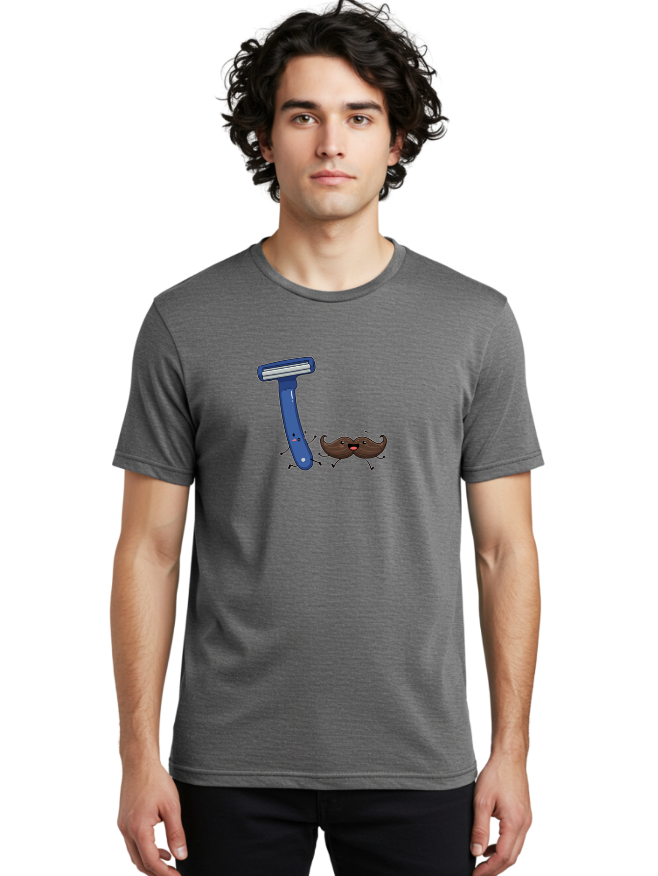 Safety-Razor-1 Men'S Graphic Tee, 100% Cotton, Comfortable Casual Summer Wear, Machine Washable, Cartoon Razor, Cartoon Mustache, Shaving Humor, Funny Illustrations, Playful Grooming, Razor And Mustache Characters, Quirky Art, Humorous Designs Bad503