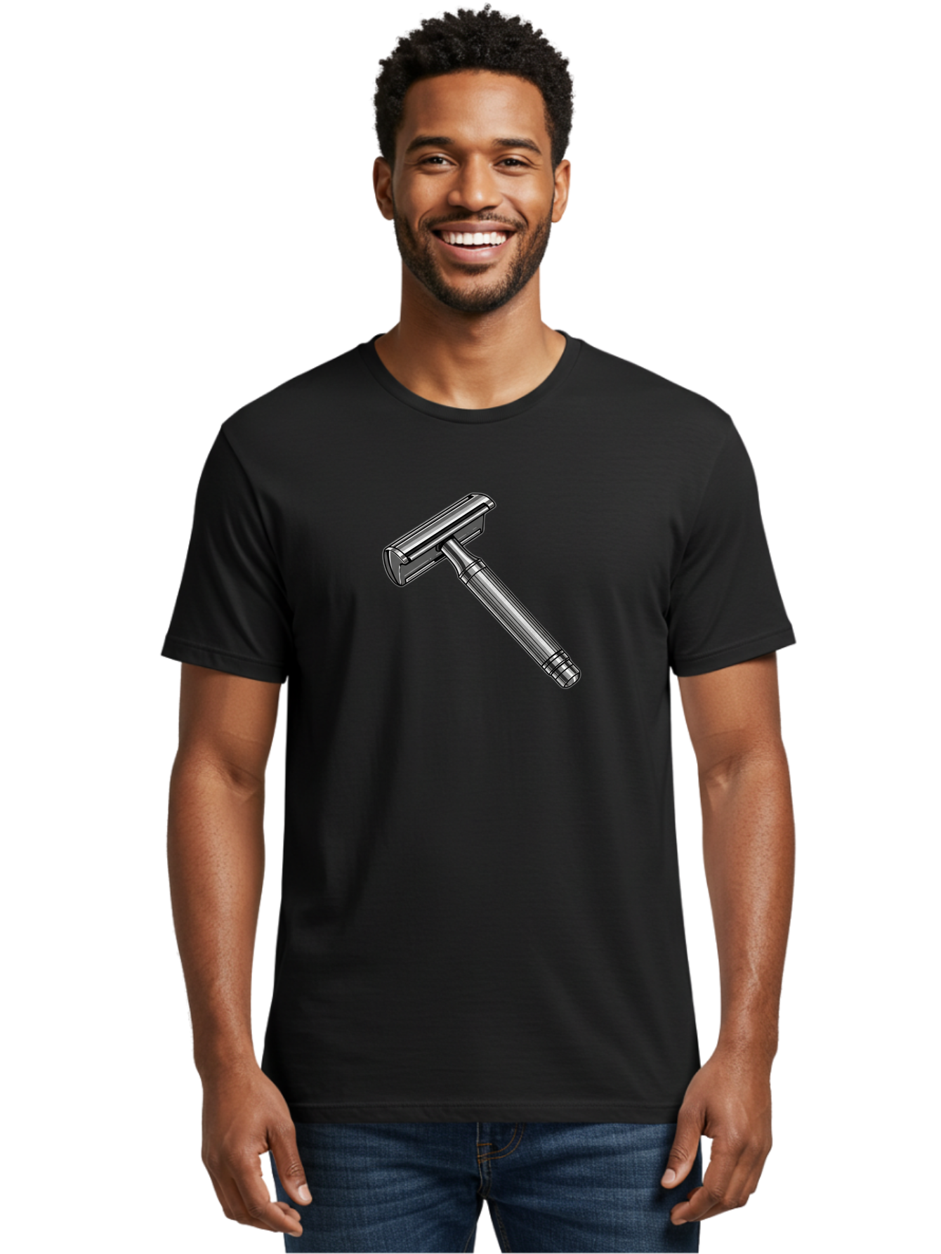 Safety-Razor Men'S Graphic Tee, 100% Cotton, Comfortable Casual Summer Wear, Machine Washable, Safety Razor, Metal Razor, Shaving Equipment, Double Edge Razor, Men'S Grooming, Shaving Accessories, Personal Care Bad504