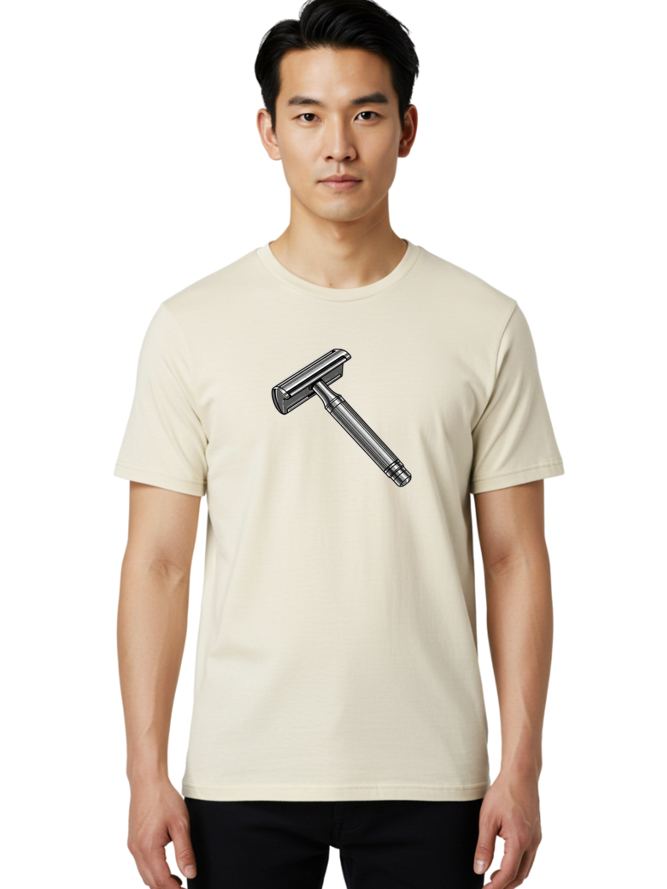 Safety-Razor Men'S Graphic Tee, 100% Cotton, Comfortable Casual Summer Wear, Machine Washable, Safety Razor, Metal Razor, Shaving Equipment, Double Edge Razor, Men'S Grooming, Shaving Accessories, Personal Care Bad504
