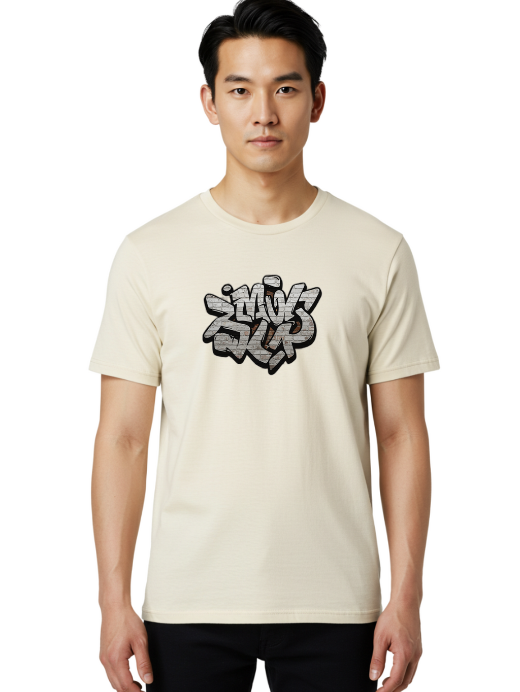 Savs-Savs Men'S Graphic Tee, 100% Cotton, Comfortable Casual Summer Wear, Machine Washable, Graffiti Art, Street Art, Urban Culture, Edgy Style, Bold Design, Skins Slap, Modern Aesthetic, Abstract Typography, Brick Texture, Stylized Lettering, Bad514