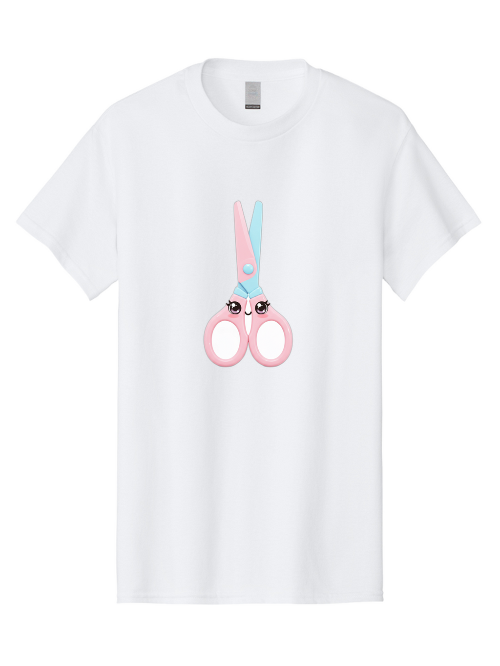 Scissor-Face Men'S Graphic Tee, 100% Cotton, Comfortable Casual Summer Wear, Machine Washable, Cute Cartoon Scissors, Pink And Blue, Cartoon Eyes, Smiling Face, Child'S Craft, Art Supplies, Kids' Creativity, Nursery Decor, Stationery, Bad515
