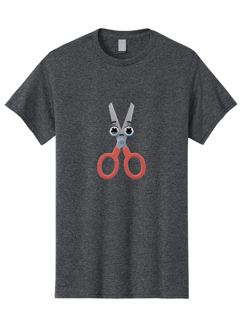 Scissors-1 Men'S Graphic Tee, 100% Cotton, Comfortable Casual Summer Wear, Machine Washable, Cartoon Scissors, Funny Face, Red Handles, Gray Blades, Large Eyes, Surprised Expression, Office Supplies, Craft Tools, Anthropomorphic Object, Bad516
