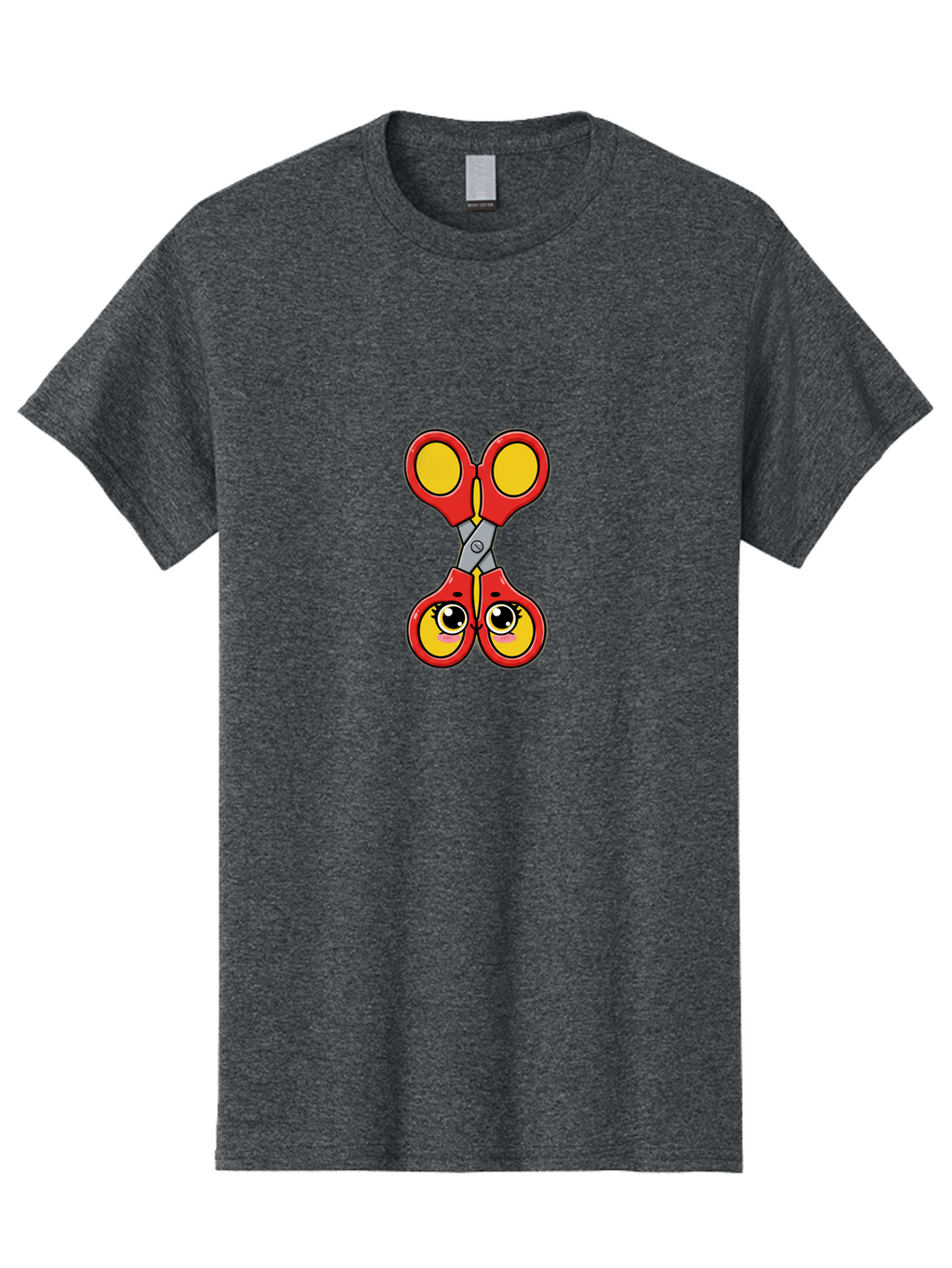 Scissors-2 Men'S Graphic Tee, 100% Cotton, Comfortable Casual Summer Wear, Machine Washable, Cartoon Scissors, Red Handles, Yellow Finger Holes, Cute Eyes, Craft Supplies, Office Tools, Creative Cutting, School Stationery Bad517