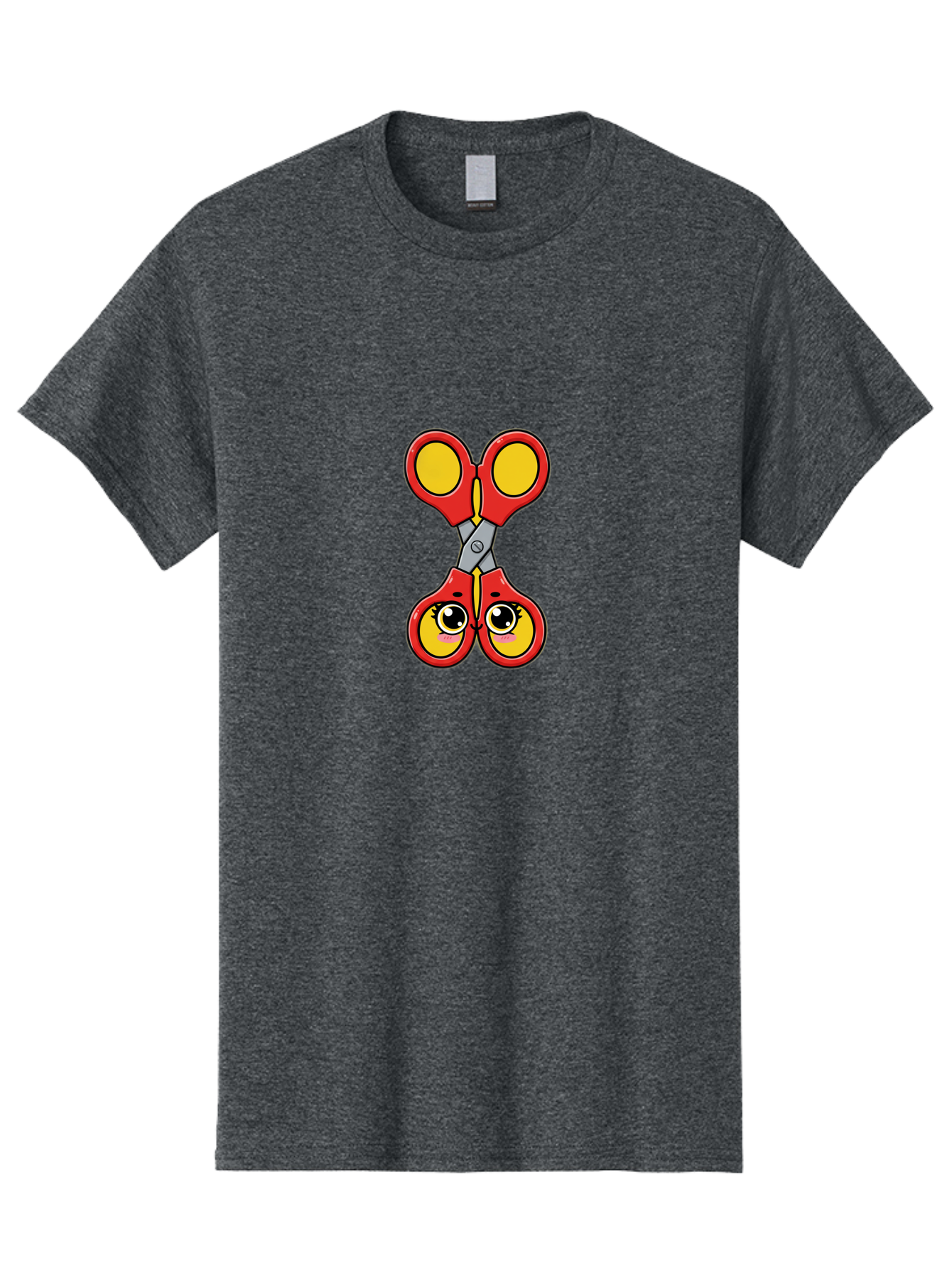 Scissors-2 Men'S Graphic Tee, 100% Cotton, Comfortable Casual Summer Wear, Machine Washable, Cartoon Scissors, Red Handles, Yellow Finger Holes, Cute Eyes, Craft Supplies, Office Tools, Creative Cutting, School Stationery Bad517
