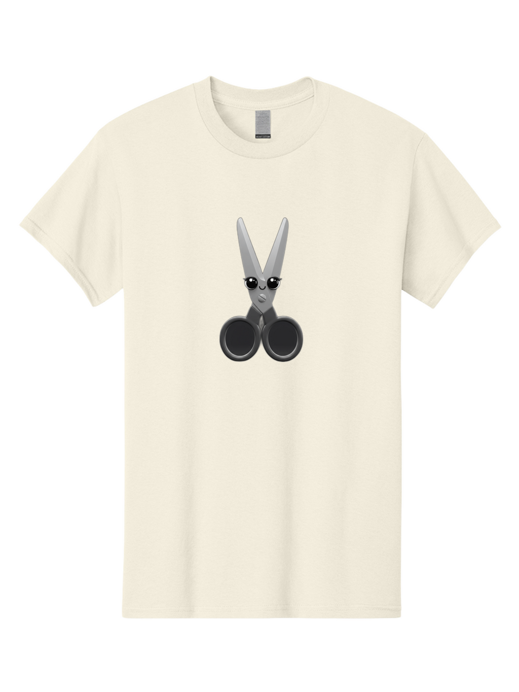 Scissors-Character-2 Men'S Graphic Tee, 100% Cotton, Comfortable Casual Summer Wear, Machine Washable, Cartoon Scissors, Cute Face, Large Eyes, Silver Blades, Black Handles, Office Supplies, Crafting Tools, Creative Design Bad521
