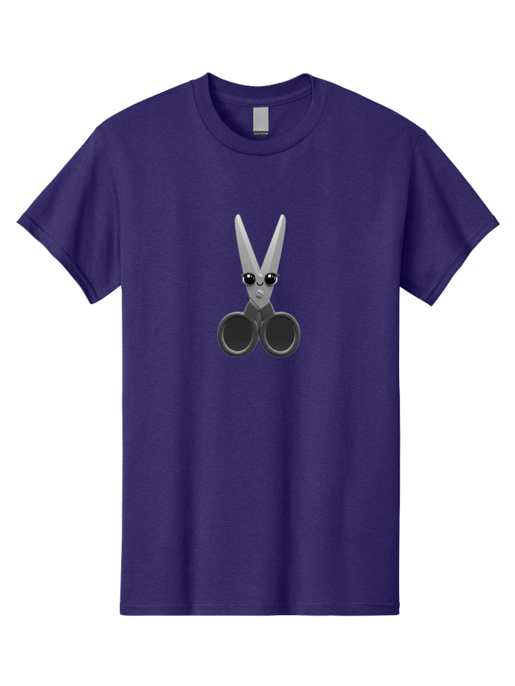 Scissors-Character-2 Men'S Graphic Tee, 100% Cotton, Comfortable Casual Summer Wear, Machine Washable, Cartoon Scissors, Cute Face, Large Eyes, Silver Blades, Black Handles, Office Supplies, Crafting Tools, Creative Design Bad521