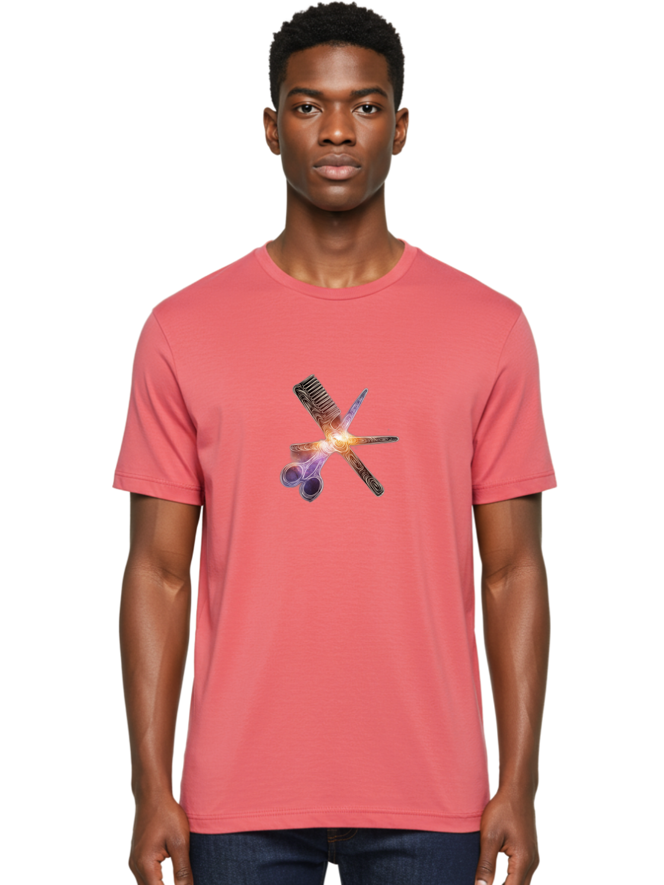 Scissors-Comb-1 Men'S Graphic Tee, 100% Cotton, Comfortable Casual Summer Wear, Machine Washable, Comb And Scissors, Hairdressing Tools, Beauty Salon, Hair Cutting, Styling Equipment, Salon Essentials, Barber Shop Bad523
