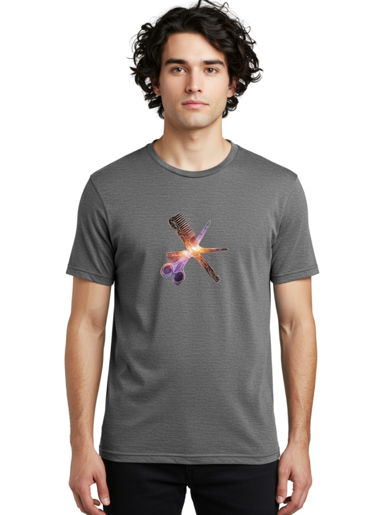 Scissors-Comb-1 Men'S Graphic Tee, 100% Cotton, Comfortable Casual Summer Wear, Machine Washable, Comb And Scissors, Hairdressing Tools, Beauty Salon, Hair Cutting, Styling Equipment, Salon Essentials, Barber Shop Bad523
