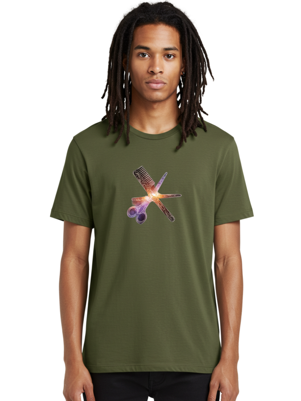Scissors-Comb-1 Men'S Graphic Tee, 100% Cotton, Comfortable Casual Summer Wear, Machine Washable, Comb And Scissors, Hairdressing Tools, Beauty Salon, Hair Cutting, Styling Equipment, Salon Essentials, Barber Shop Bad523