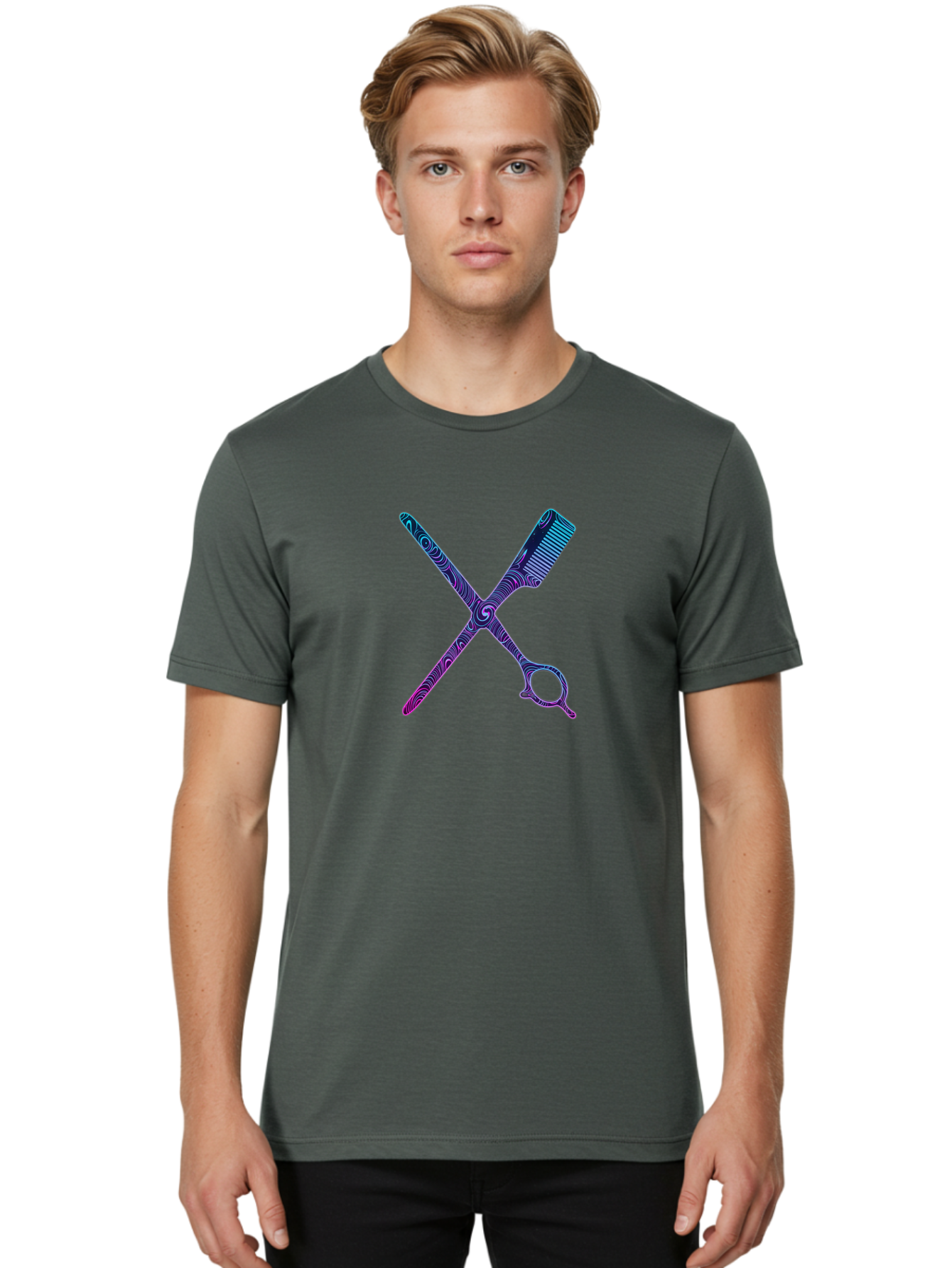 Scissors-Comb Men'S Graphic Tee, 100% Cotton, Comfortable Casual Summer Wear, Machine Washable, Barber Tools, Hair Cutting Scissors, Comb And Scissors, Grooming Equipment, Salon Essentials, Beauty Tools, Styling Accessories Bad524