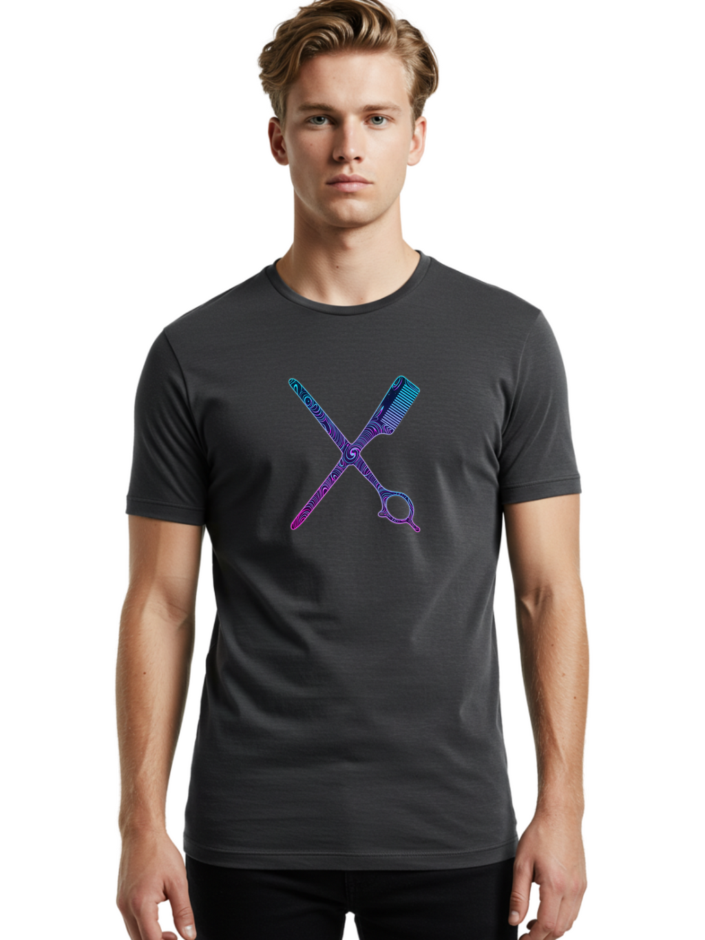 Scissors-Comb Men'S Graphic Tee, 100% Cotton, Comfortable Casual Summer Wear, Machine Washable, Barber Tools, Hair Cutting Scissors, Comb And Scissors, Grooming Equipment, Salon Essentials, Beauty Tools, Styling Accessories Bad524