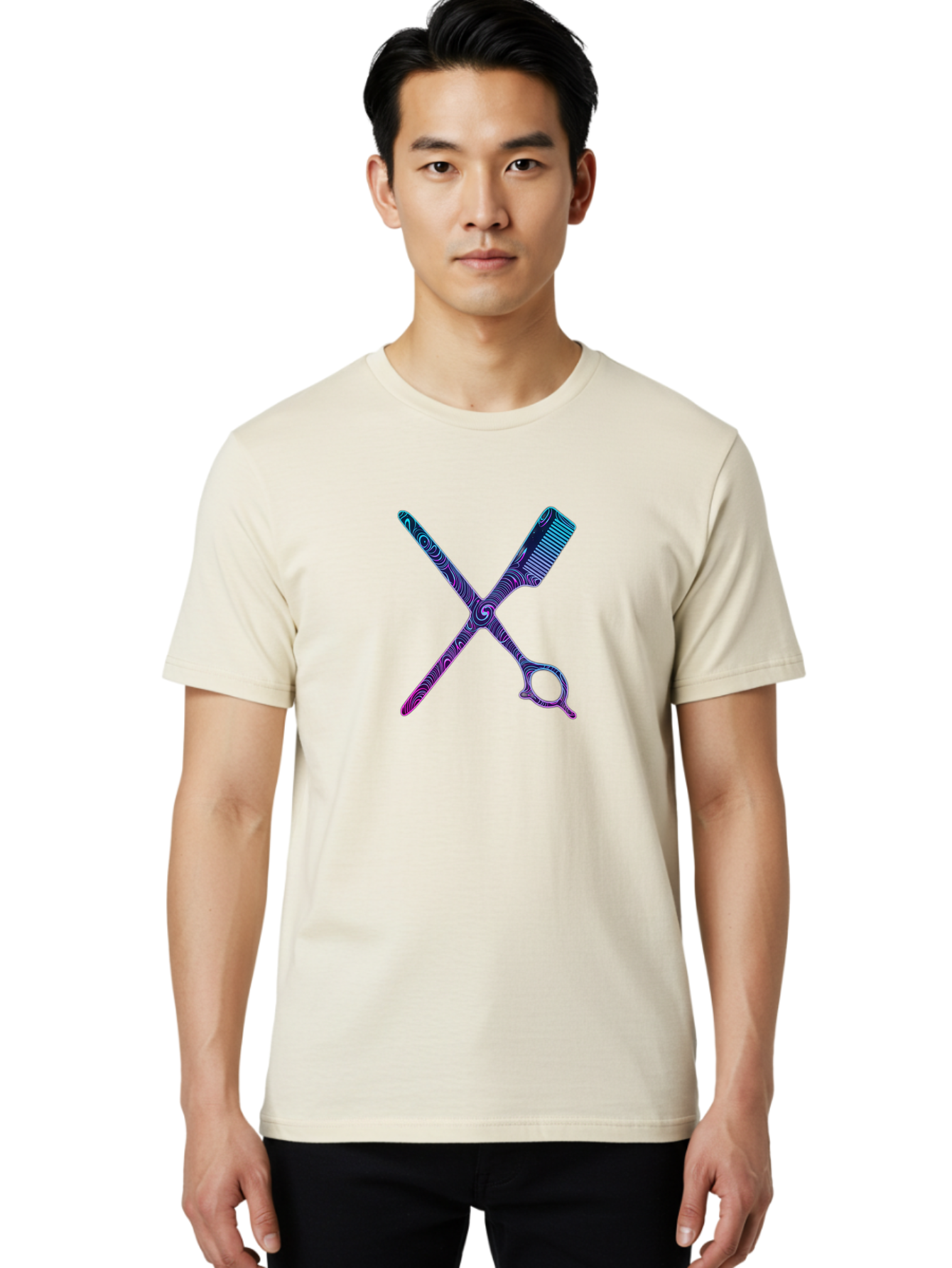 Scissors-Comb Men'S Graphic Tee, 100% Cotton, Comfortable Casual Summer Wear, Machine Washable, Barber Tools, Hair Cutting Scissors, Comb And Scissors, Grooming Equipment, Salon Essentials, Beauty Tools, Styling Accessories Bad524