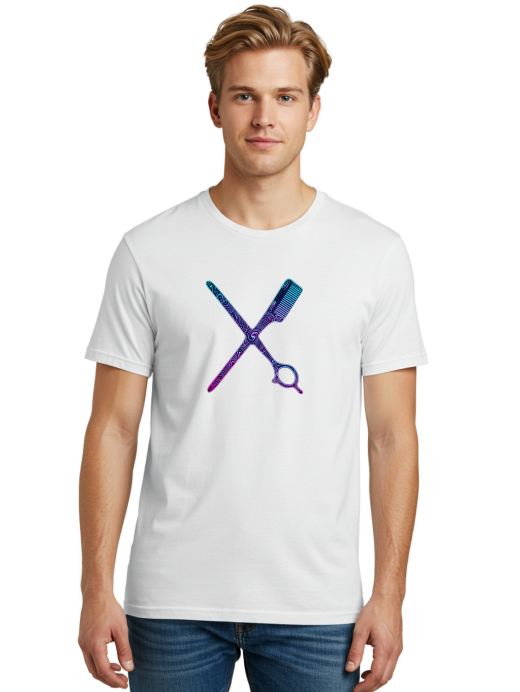 Scissors-Comb Men'S Graphic Tee, 100% Cotton, Comfortable Casual Summer Wear, Machine Washable, Barber Tools, Hair Cutting Scissors, Comb And Scissors, Grooming Equipment, Salon Essentials, Beauty Tools, Styling Accessories Bad524