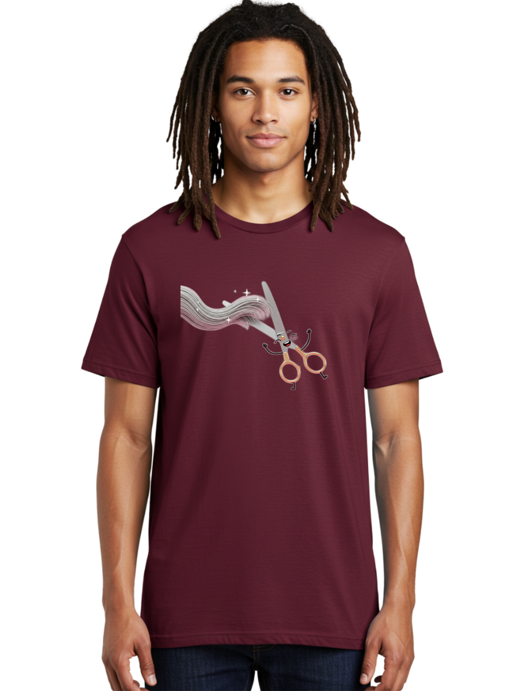 Scissors-Cutting-Hair Men'S Graphic Tee, 100% Cotton, Comfortable Casual Summer Wear, Machine Washable, Scissors Character, Cartoon Haircut, Beauty Salon, Hairstyling Tools, Hair Trimming, Barber Shop, Grooming Essentials, Creative Cutting, Bad525