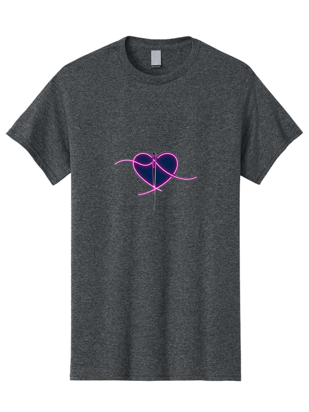 Sewing-Heart-1 Men'S Graphic Tee, 100% Cotton, Comfortable Casual Summer Wear, Machine Washable, Heart Shape, Sewing Needle, Thread, Pink Outline, Dark Blue Heart, Mending Heart, Love Repair, Heart Stitch, Symbolism, Heart Repair, Love Symbol Bad529
