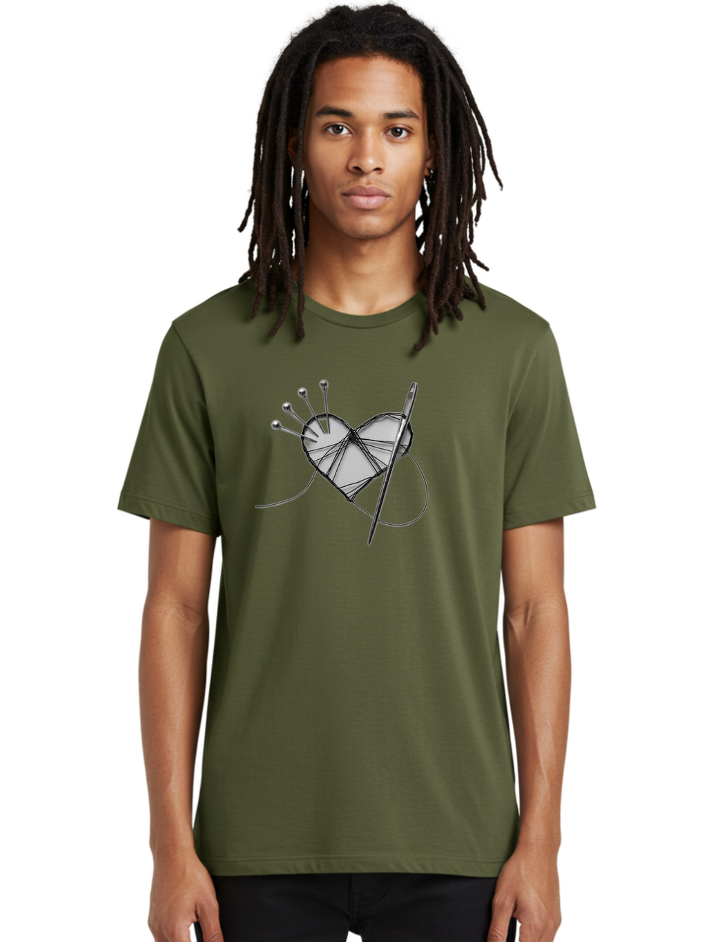 Sewing-Heart Men'S Graphic Tee, 100% Cotton, Comfortable Casual Summer Wear, Machine Washable, Sewing, Heart Shape, Needle And Thread, Pin Cushion, Crafting, Diy, Embroidery, Handmade, Repair, Symbol Of Love Bad530