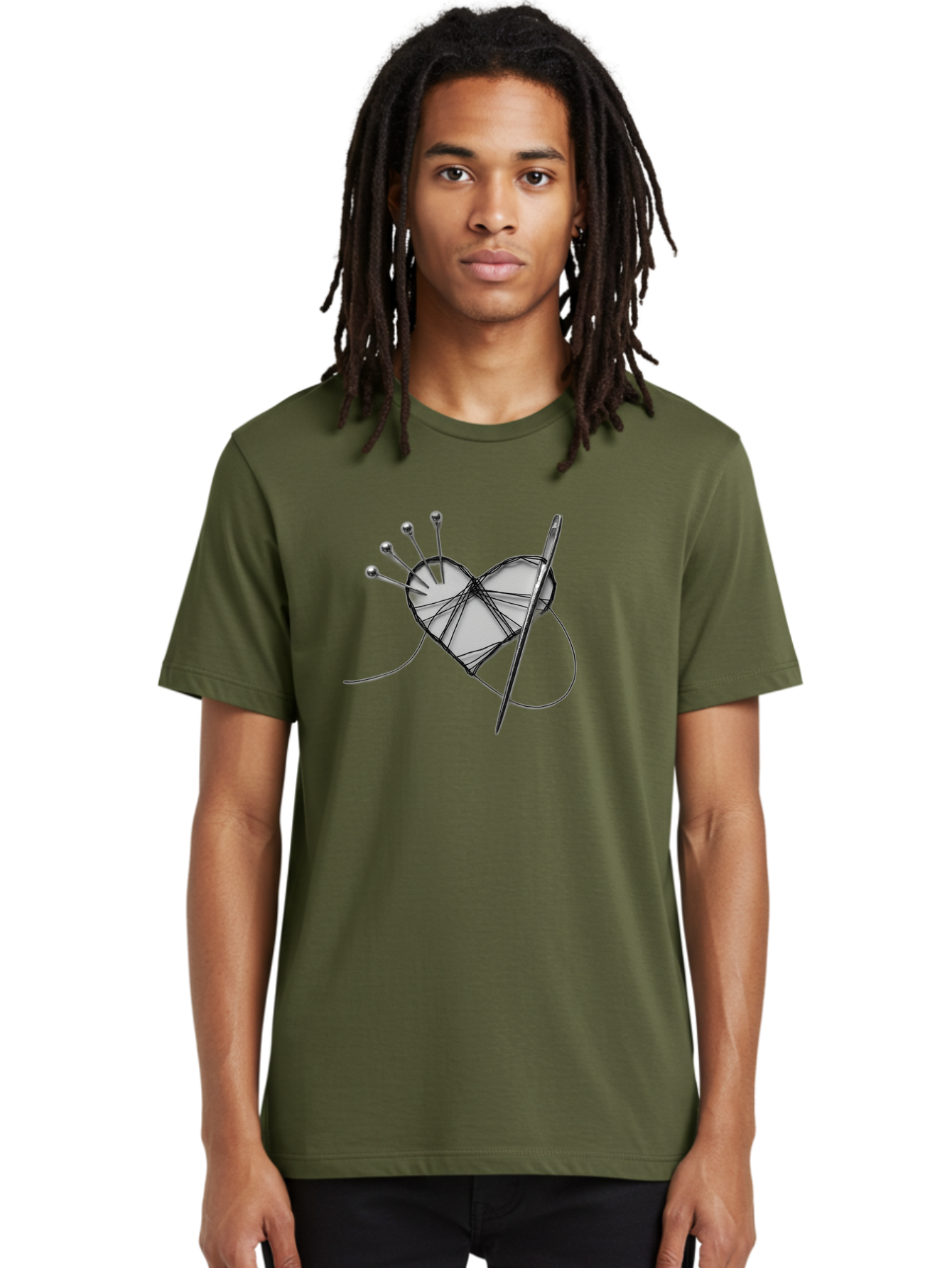 Sewing-Heart Men'S Graphic Tee, 100% Cotton, Comfortable Casual Summer Wear, Machine Washable, Sewing, Heart Shape, Needle And Thread, Pin Cushion, Crafting, Diy, Embroidery, Handmade, Repair, Symbol Of Love Bad530