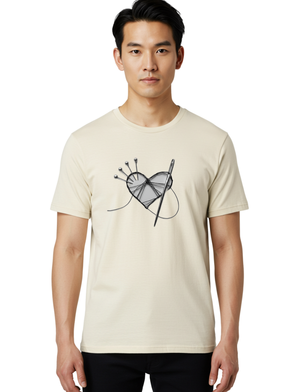 Sewing-Heart Men'S Graphic Tee, 100% Cotton, Comfortable Casual Summer Wear, Machine Washable, Sewing, Heart Shape, Needle And Thread, Pin Cushion, Crafting, Diy, Embroidery, Handmade, Repair, Symbol Of Love Bad530